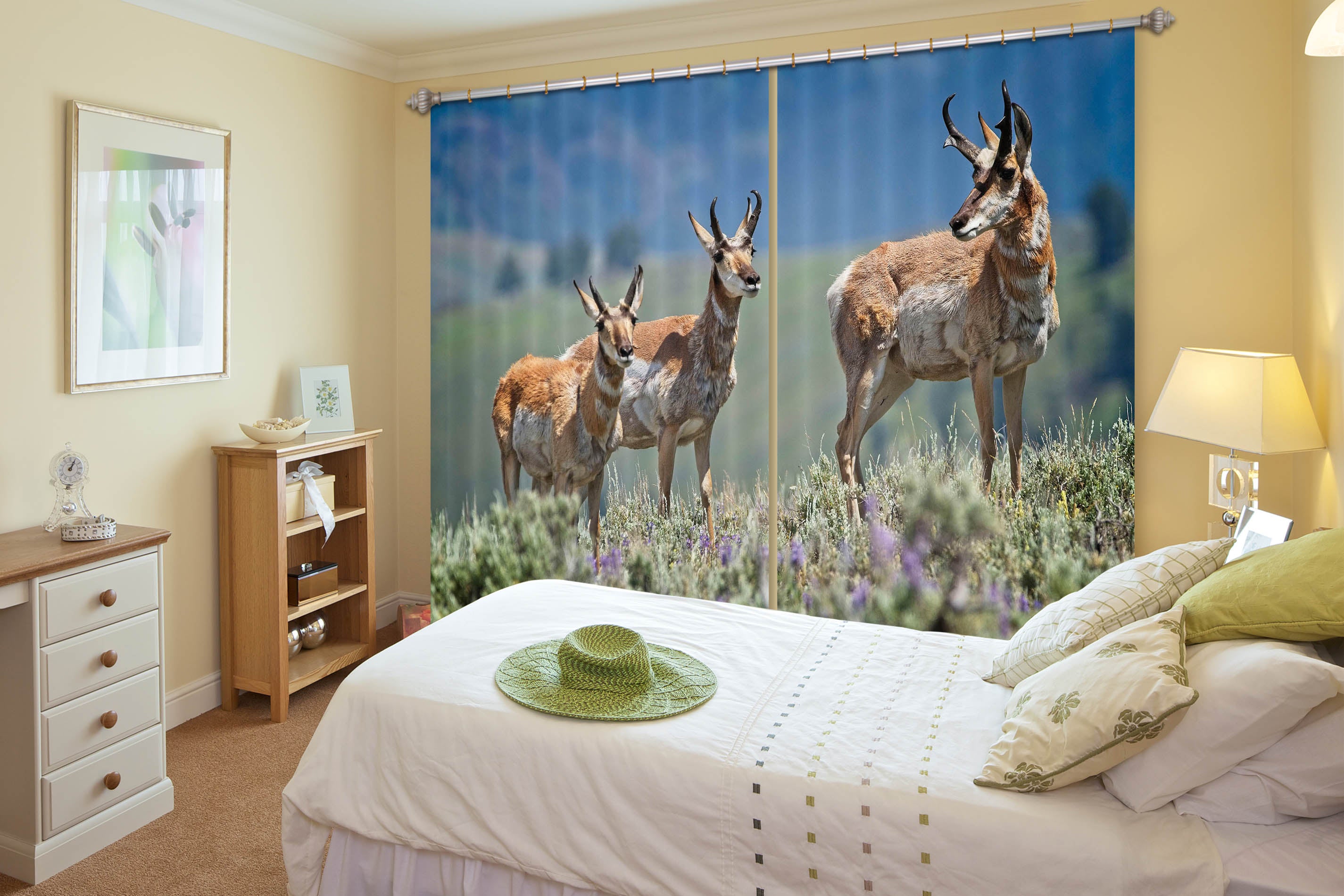 3D Pronghorn Antelope 041 Kathy Barefield Curtain Curtains Drapes