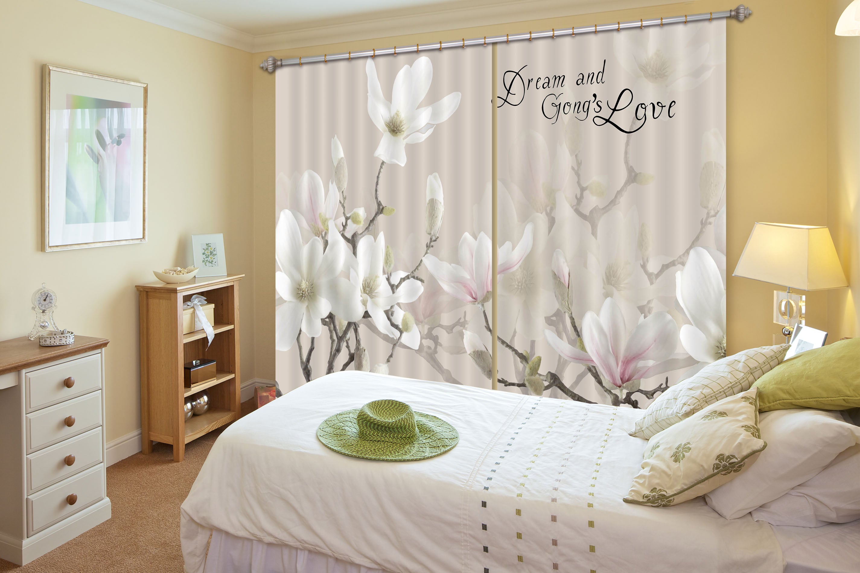 3D White Petals 135 Curtains Drapes