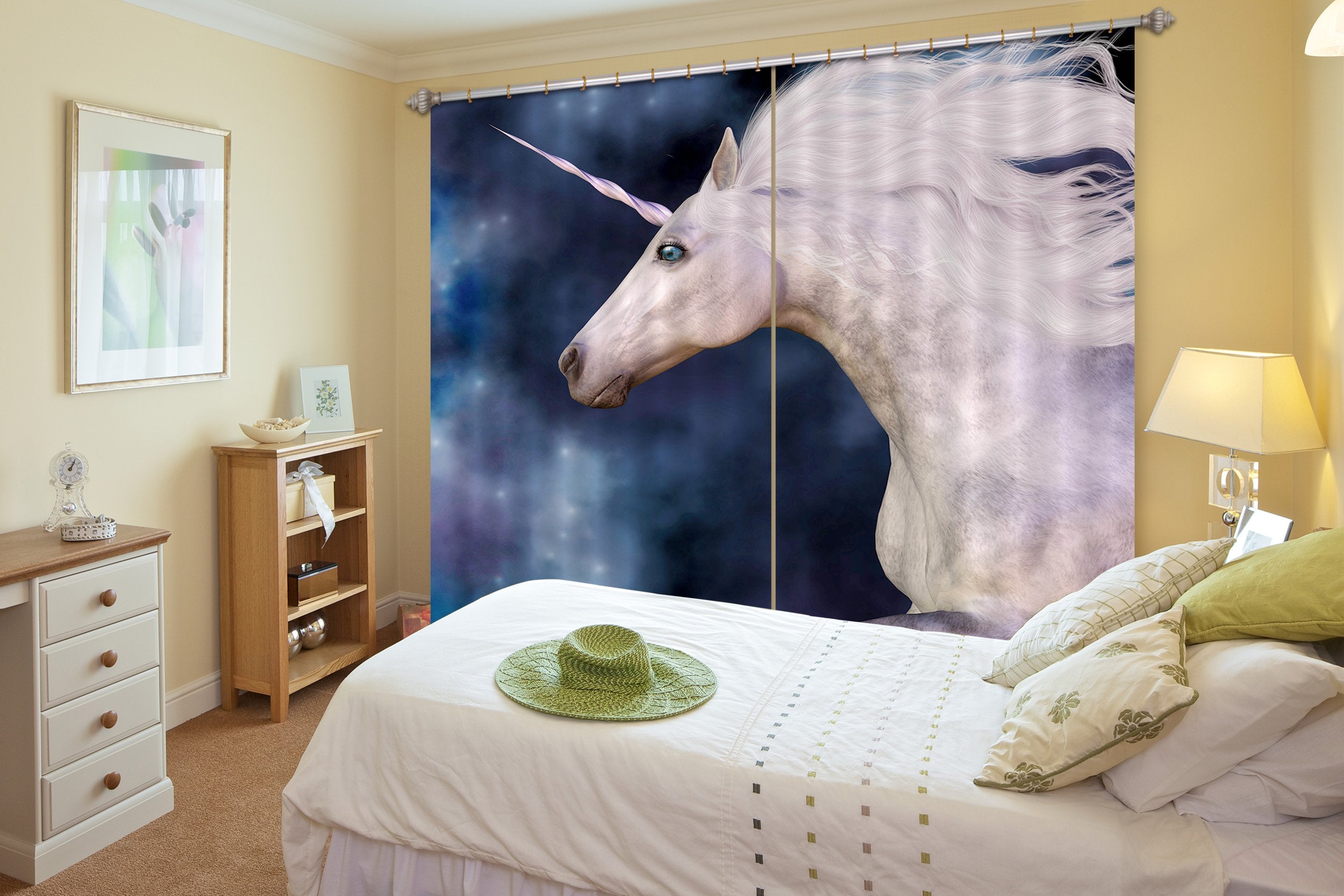 3D White Half Body Unicorns 109 Curtains Drapes Curtains AJ Creativity Home
