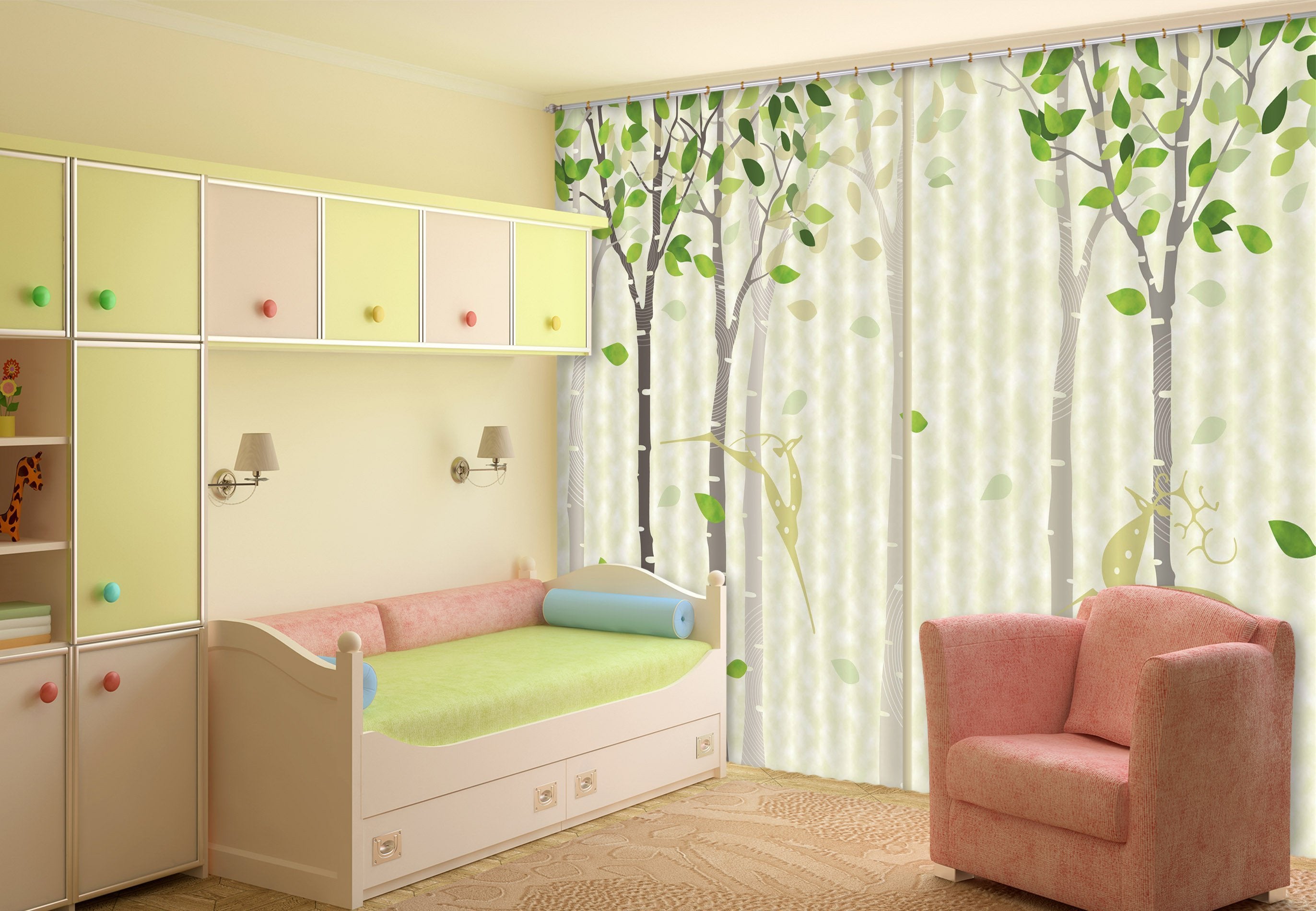 3D Animals Trees Pattern 448 Beach Curtains Drapes Wallpaper AJ Wallpaper