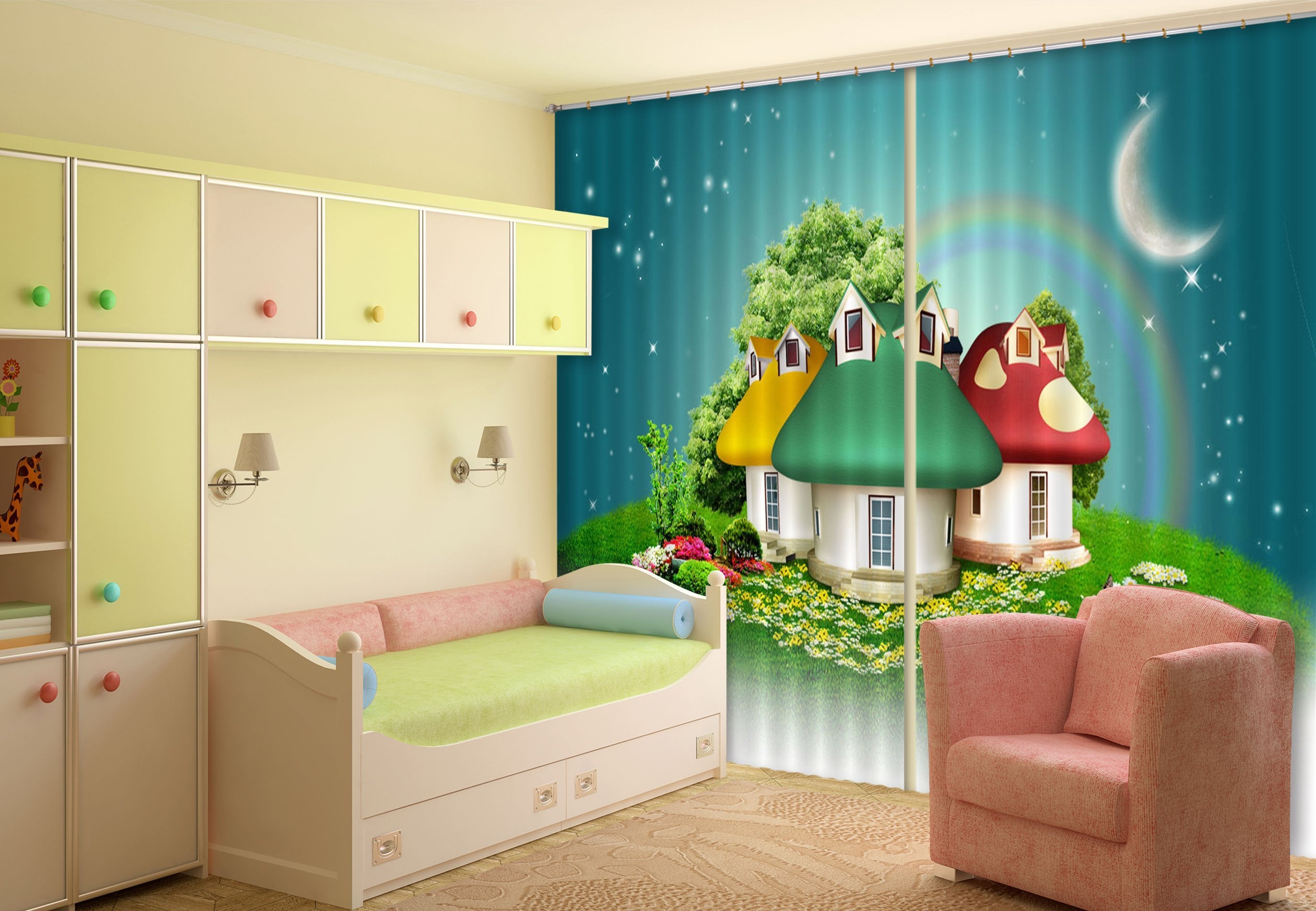 3D Cute Houses 389 Curtains Drapes Wallpaper AJ Wallpaper