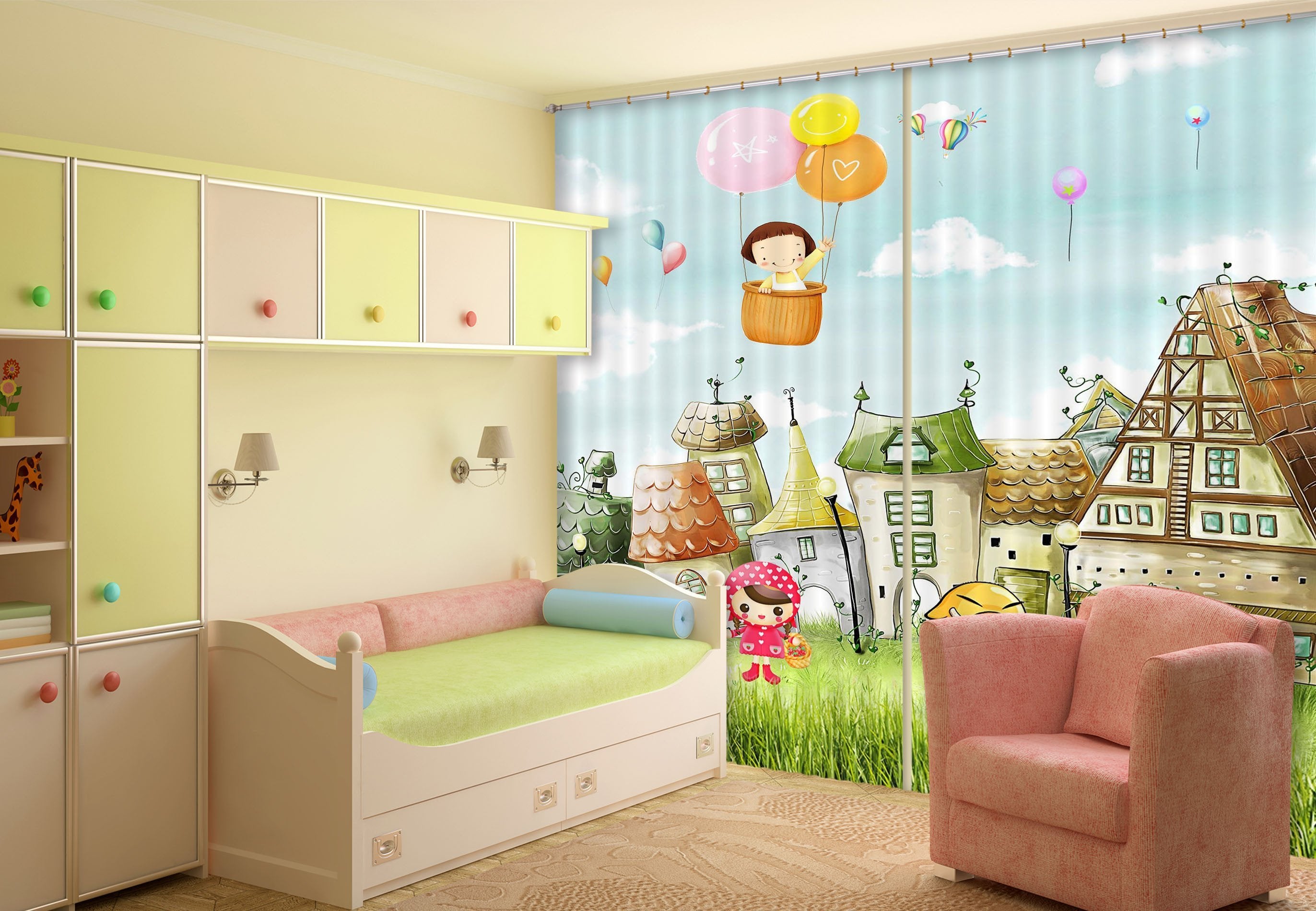 3D Happy Houses Childhood 368 Curtains Drapes Wallpaper AJ Wallpaper