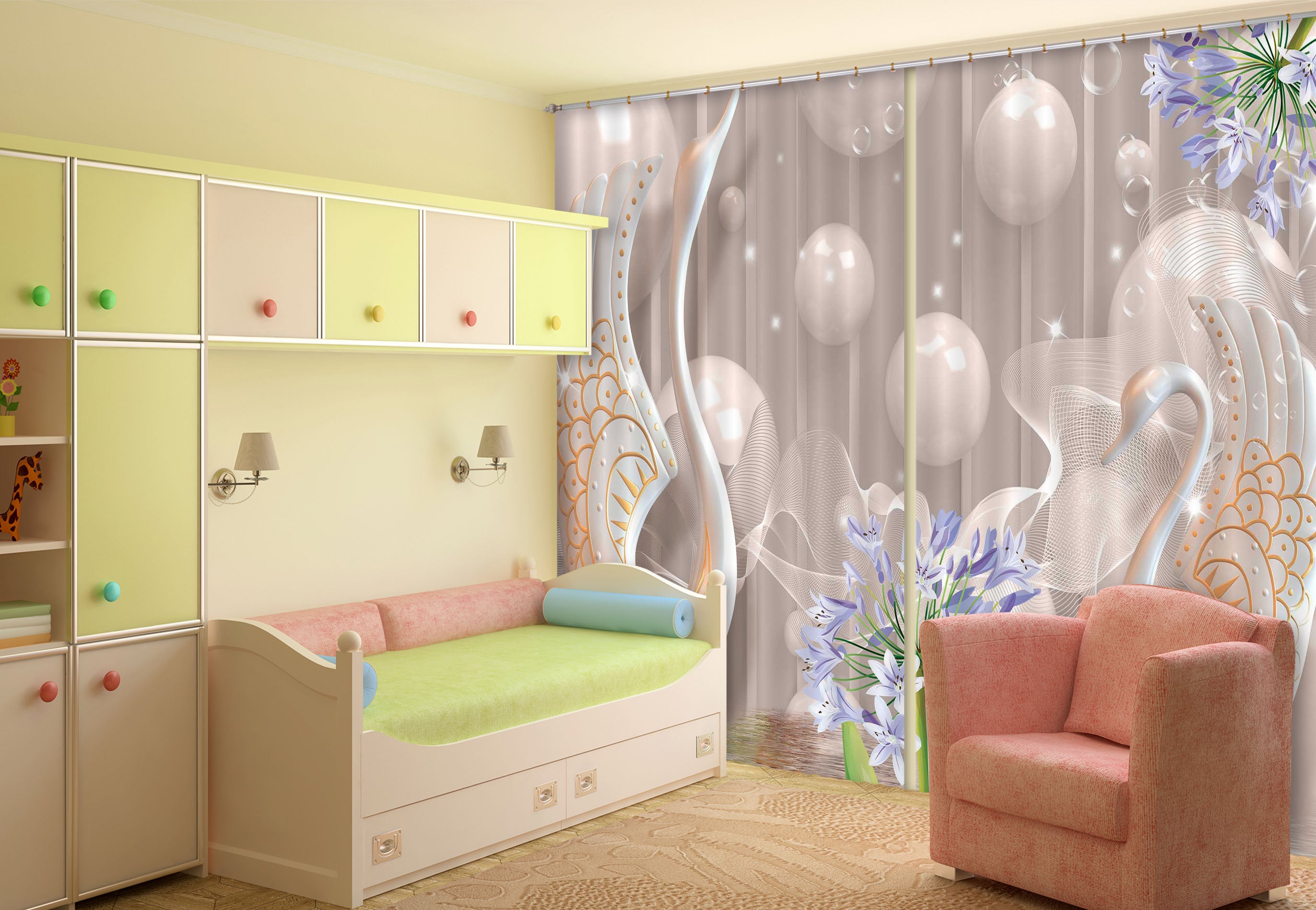 3D White Sphere 133 Curtains Drapes