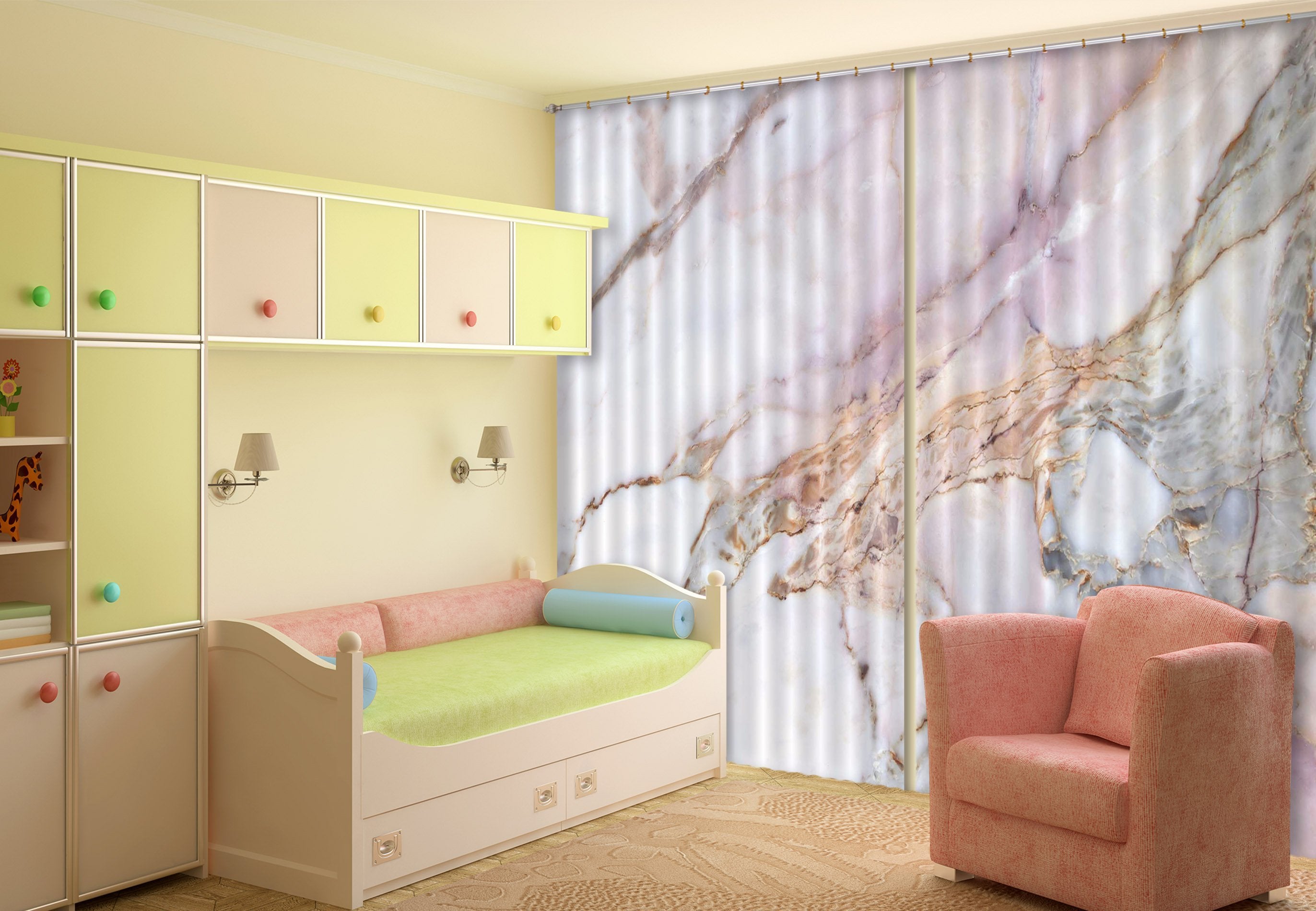 3D Marble Powder 22 Curtains Drapes Curtains AJ Creativity Home