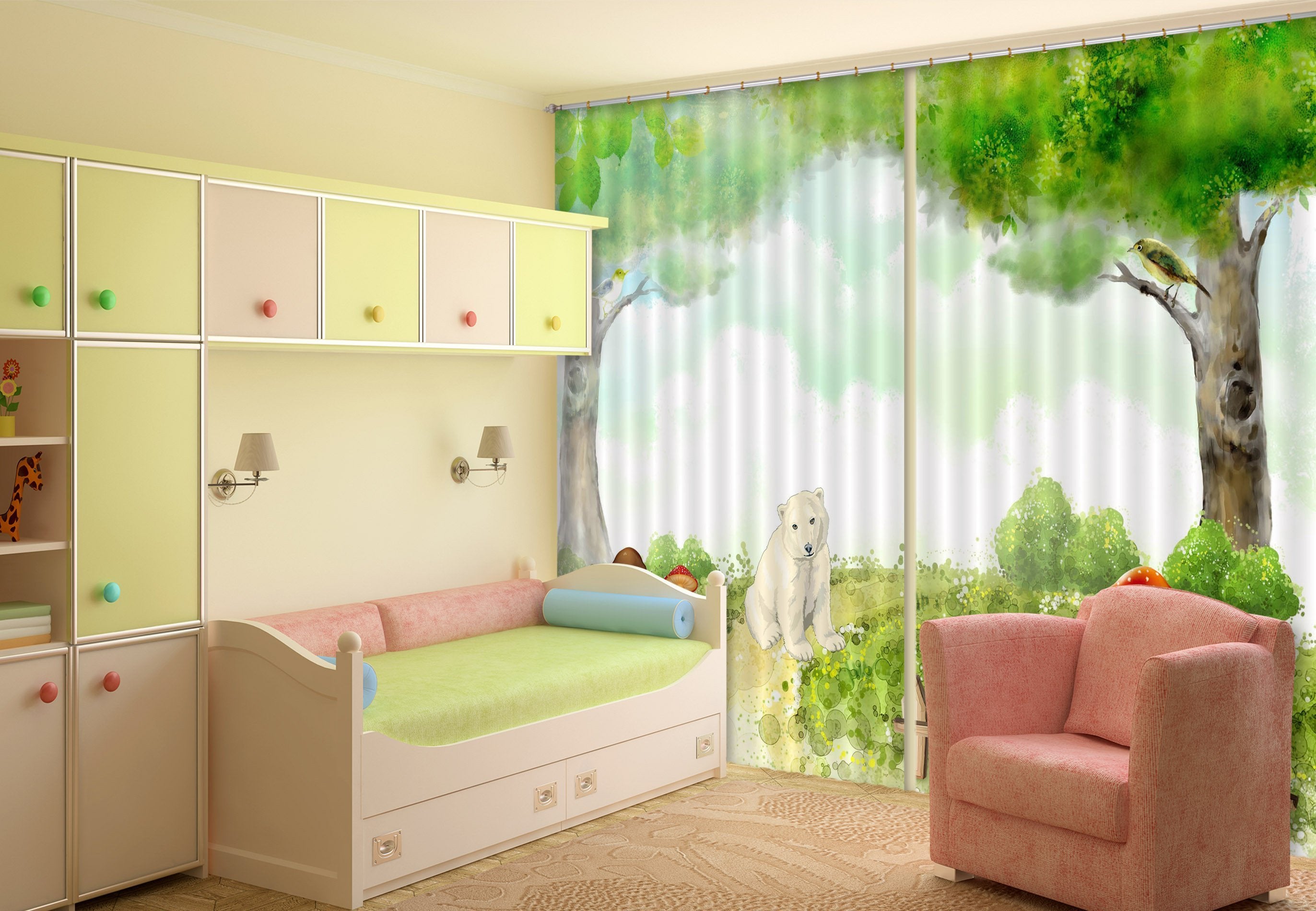 3D Trees Bear 236 Curtains Drapes Wallpaper AJ Wallpaper