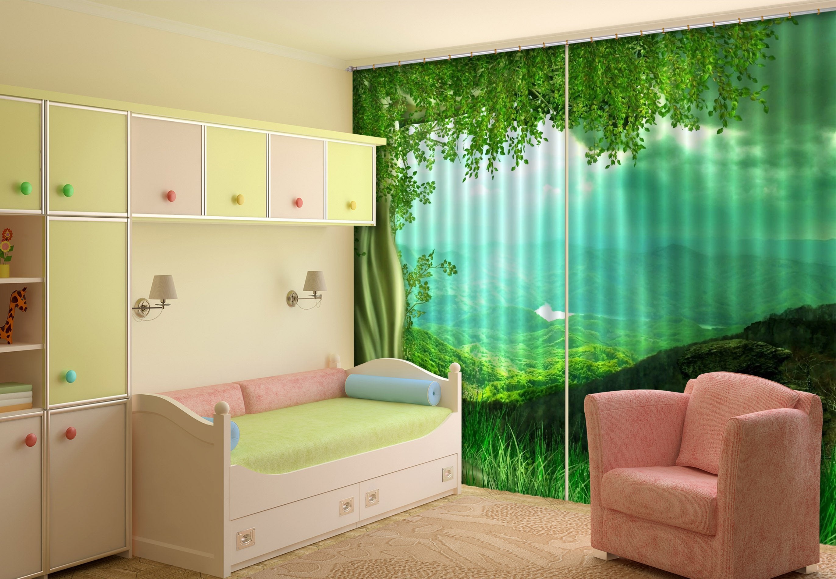 3D Green Mountains Lush Green Tree 722 Curtains Drapes Wallpaper AJ Wallpaper