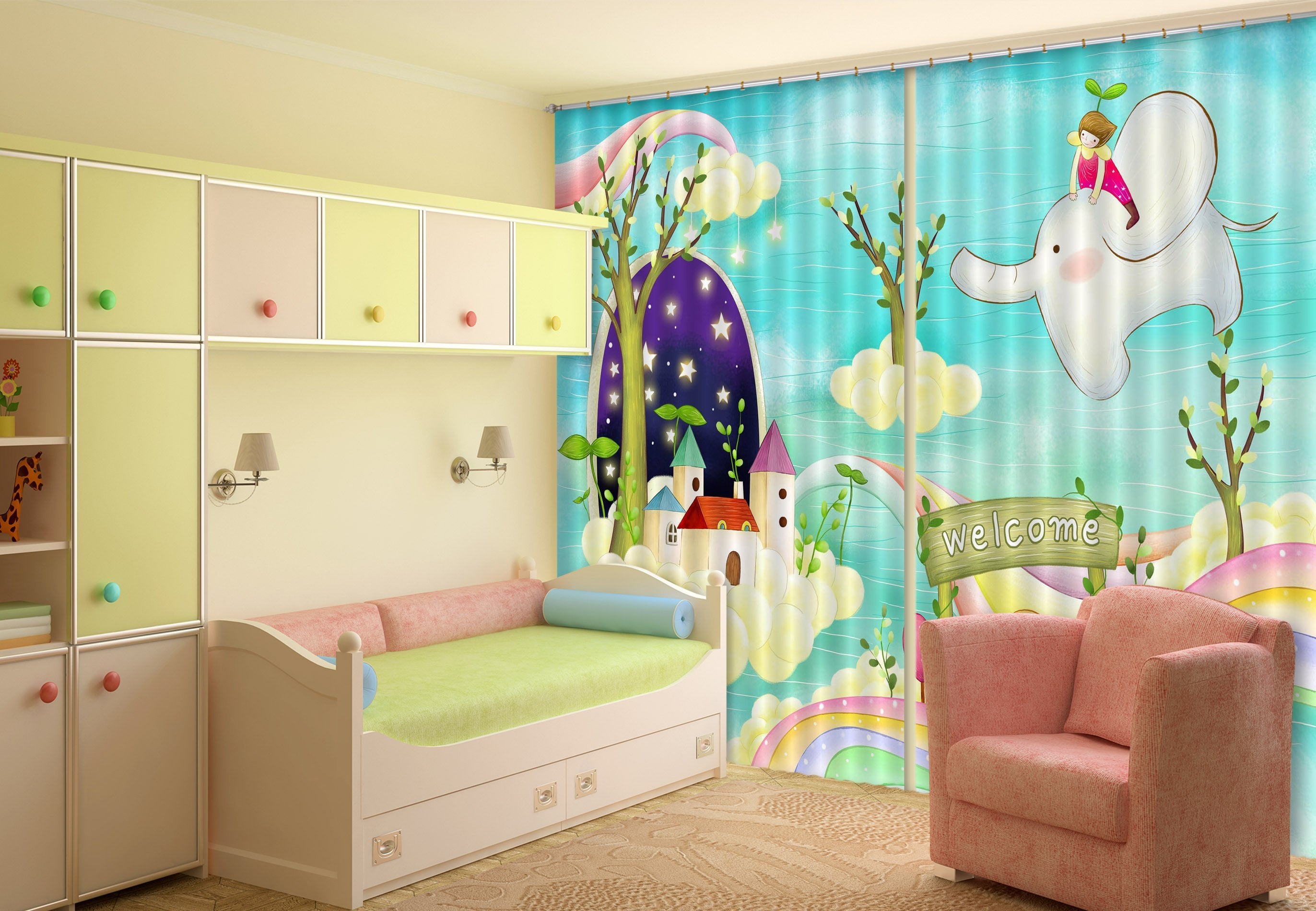 3D Elephant House 410 Curtains Drapes Wallpaper AJ Wallpaper