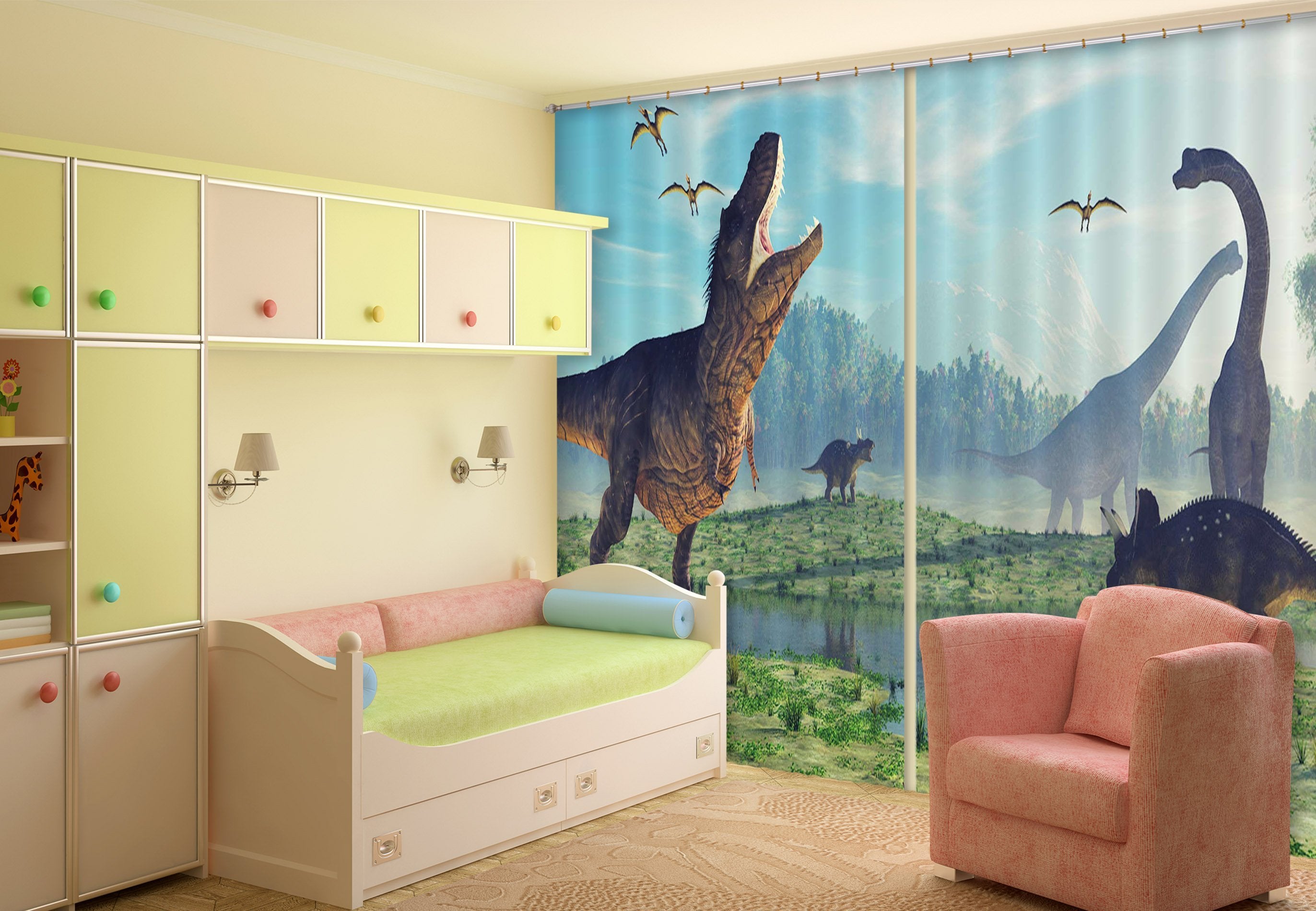 3D Lawn Dinosaur 168 Curtains Drapes Curtains AJ Creativity Home