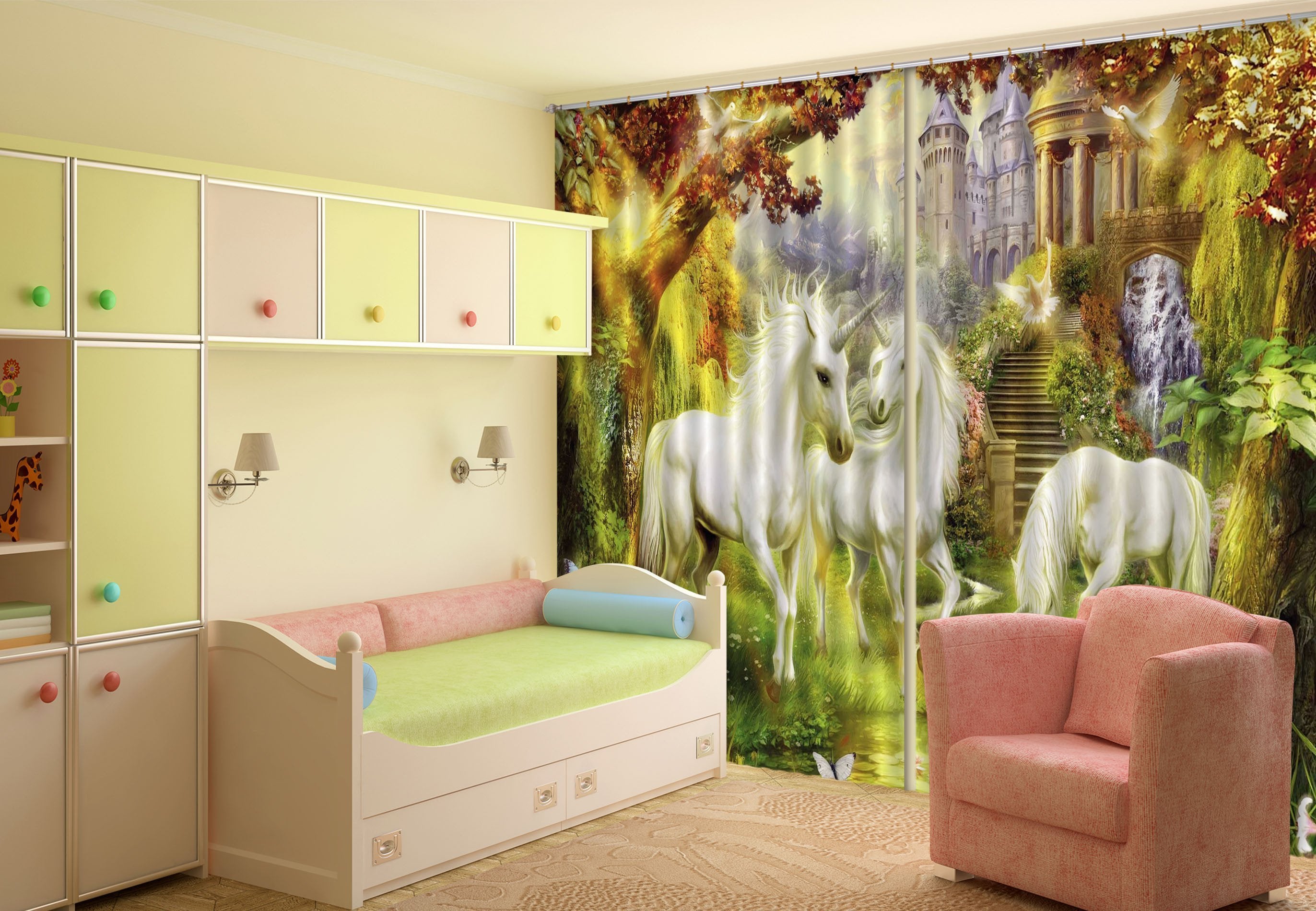 3D Horses Castle 319 Curtains Drapes Wallpaper AJ Wallpaper