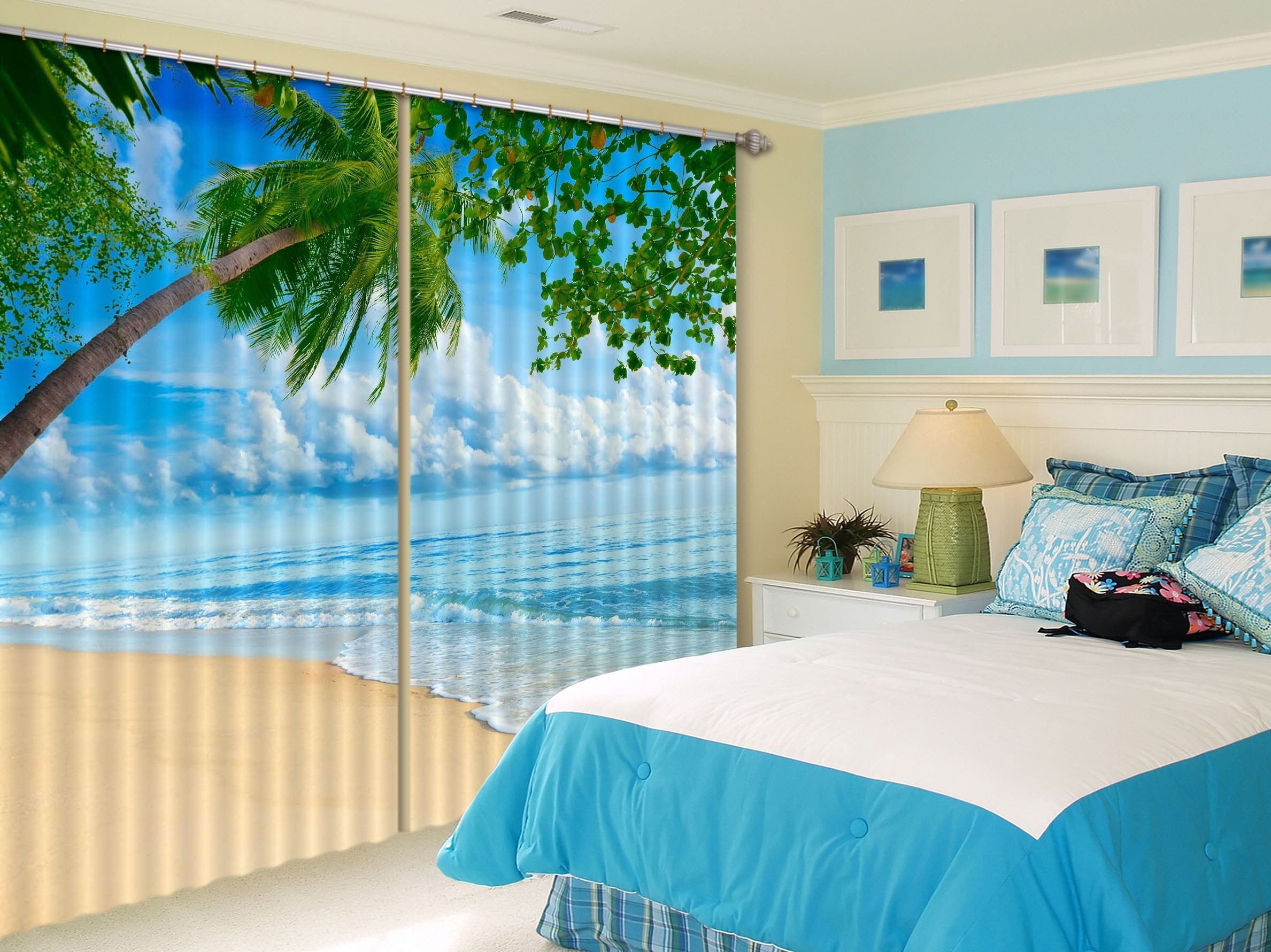 3D Pretty Beach 100 Curtains Drapes Wallpaper AJ Wallpaper