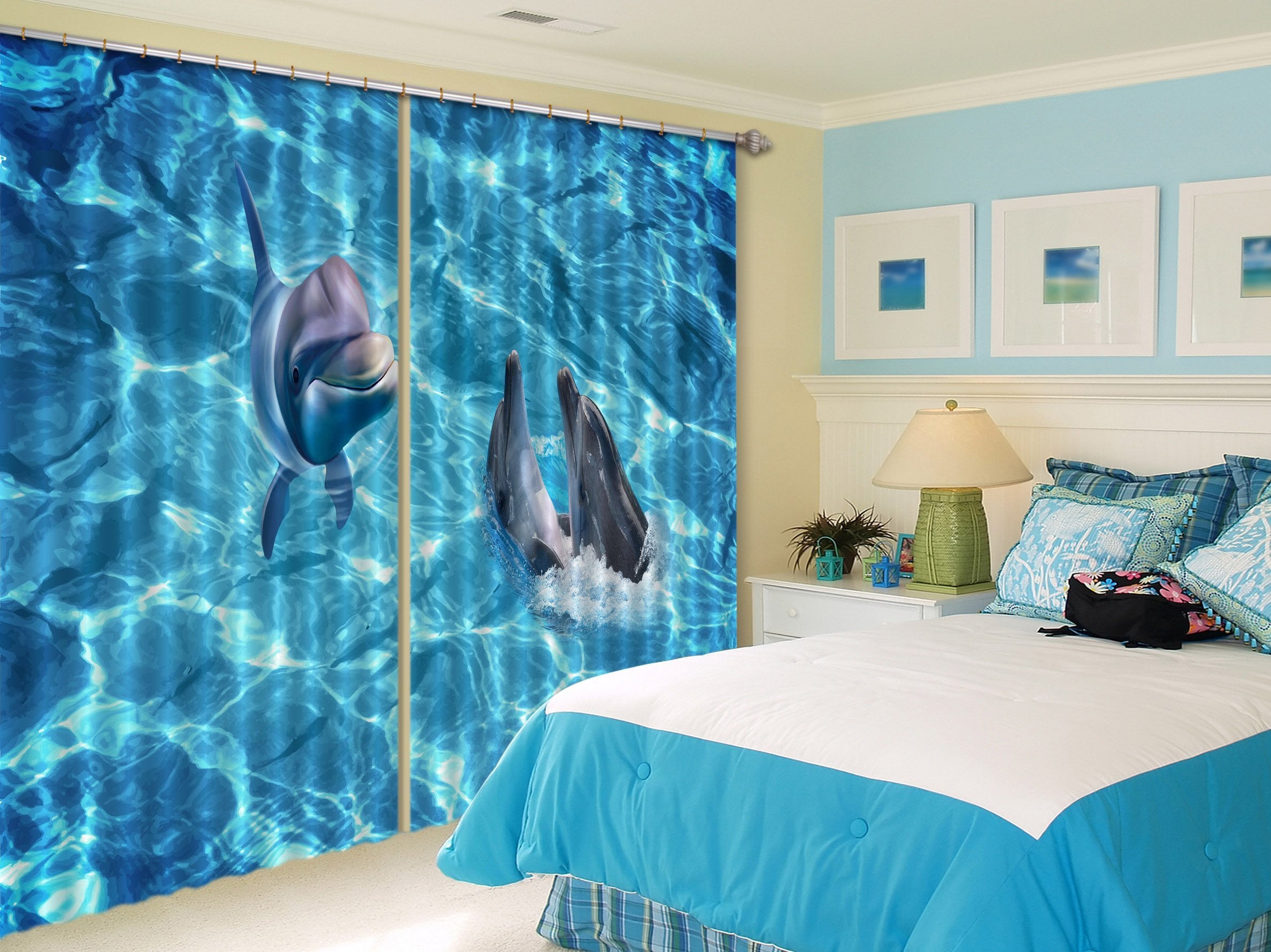 3D Sea Playful Dolphins 152 Curtains Drapes Wallpaper AJ Wallpaper
