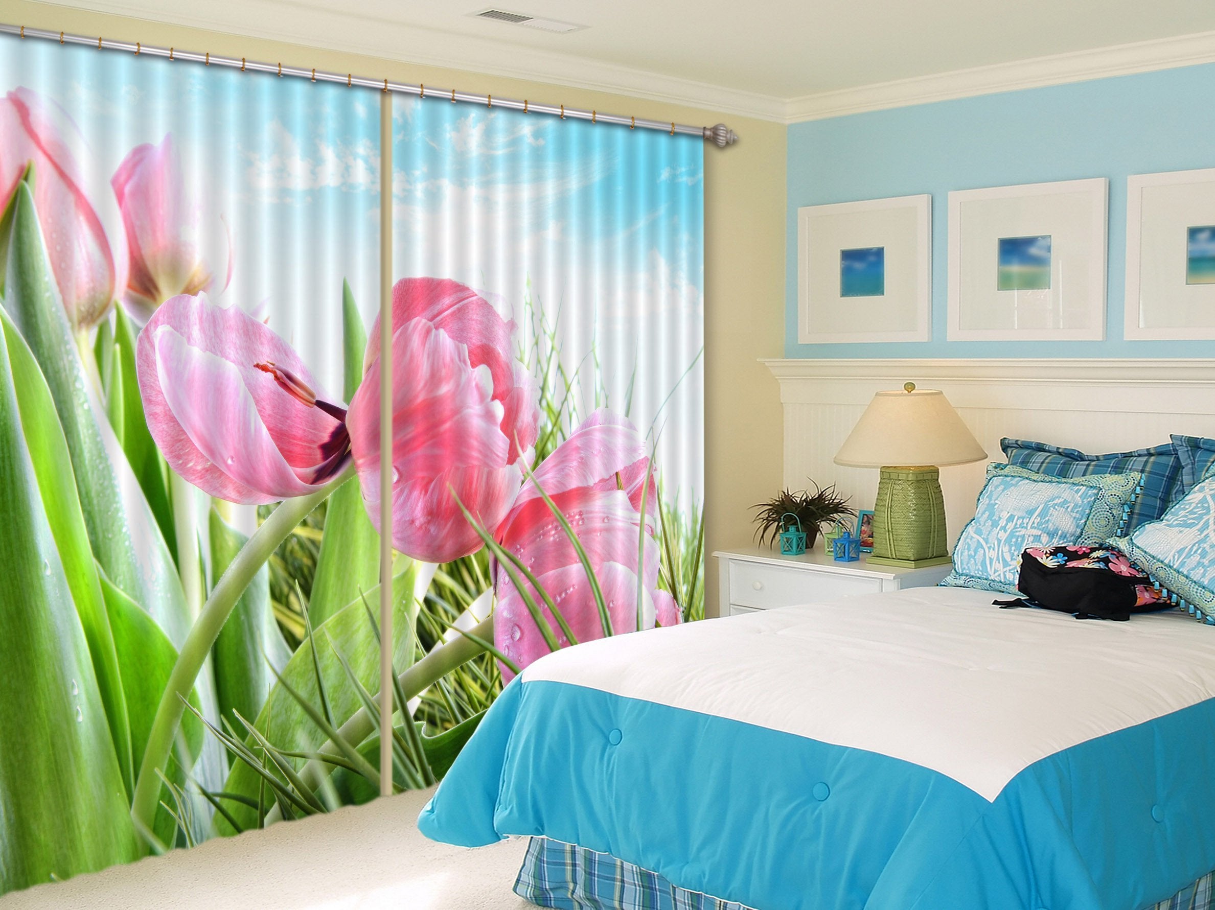 3D Tulip Flowers 246 Curtains Drapes Wallpaper AJ Wallpaper