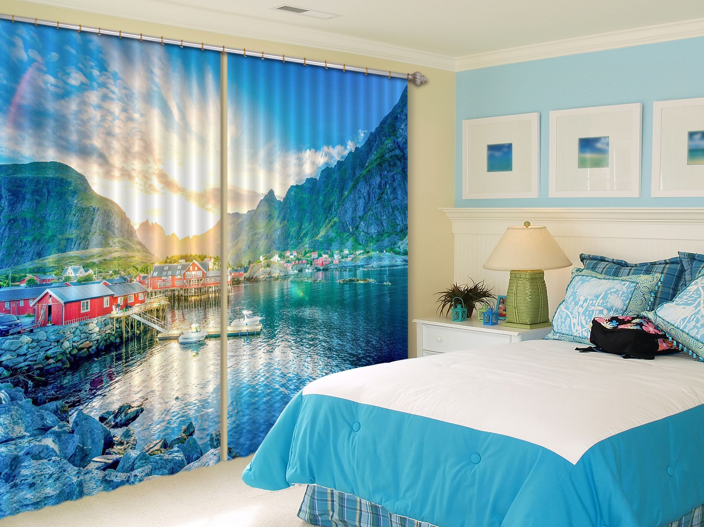 3D Mountains Lake 333 Curtains Drapes Wallpaper AJ Wallpaper