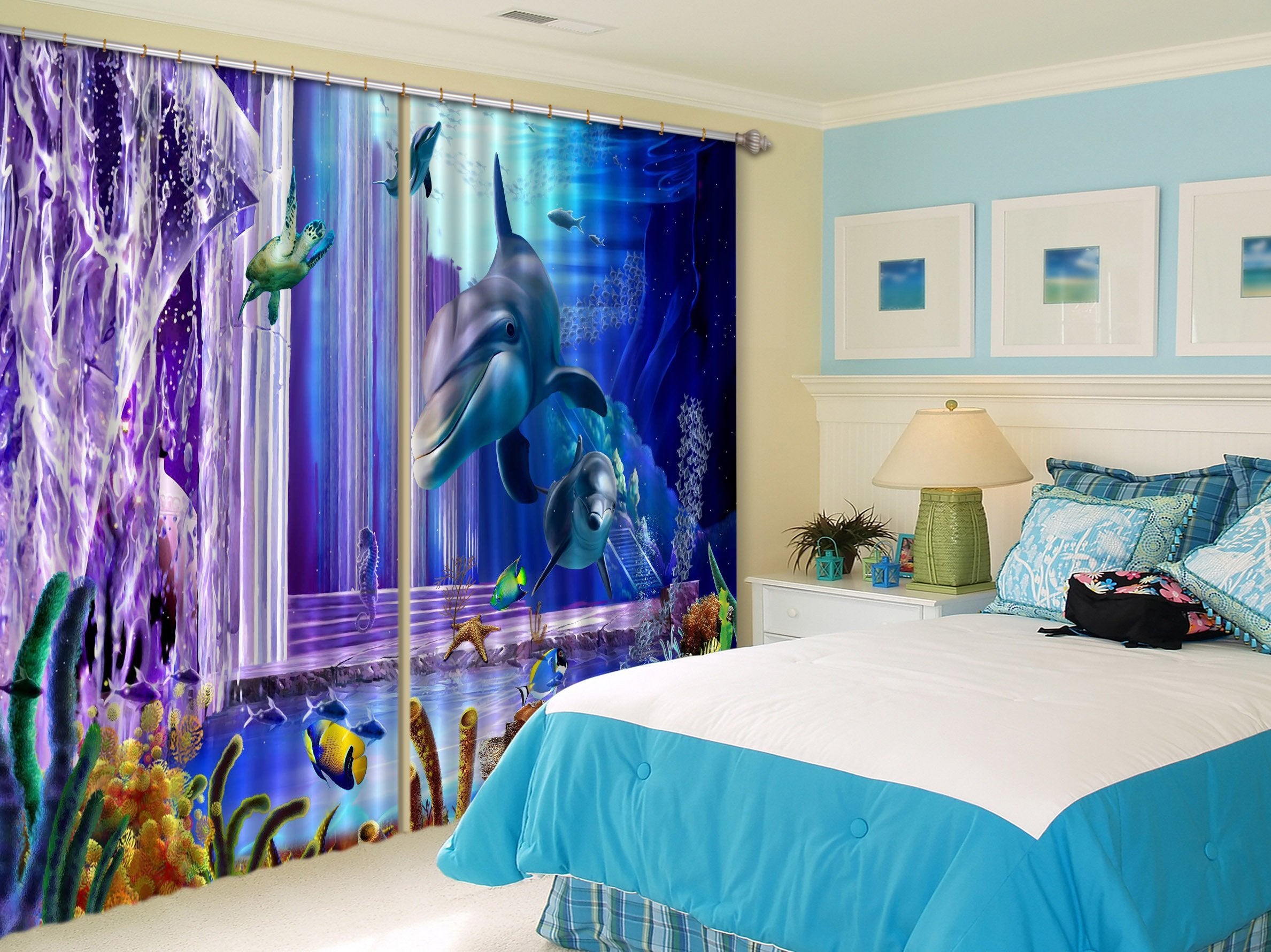 3D Ocean Corridor 202 Curtains Drapes Wallpaper AJ Wallpaper
