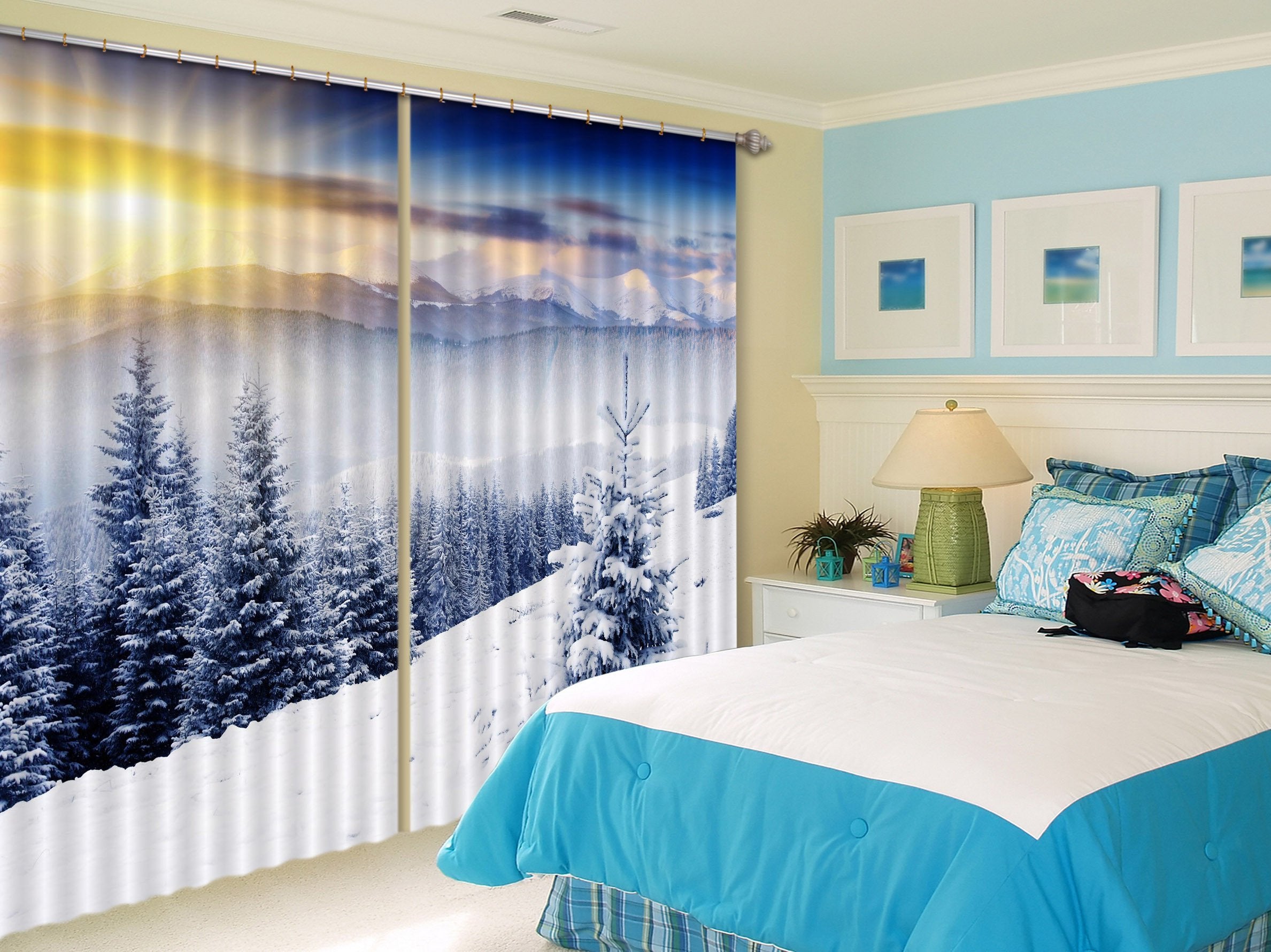 3D Snow Forest Bright Sun 46 Curtains Drapes Wallpaper AJ Wallpaper