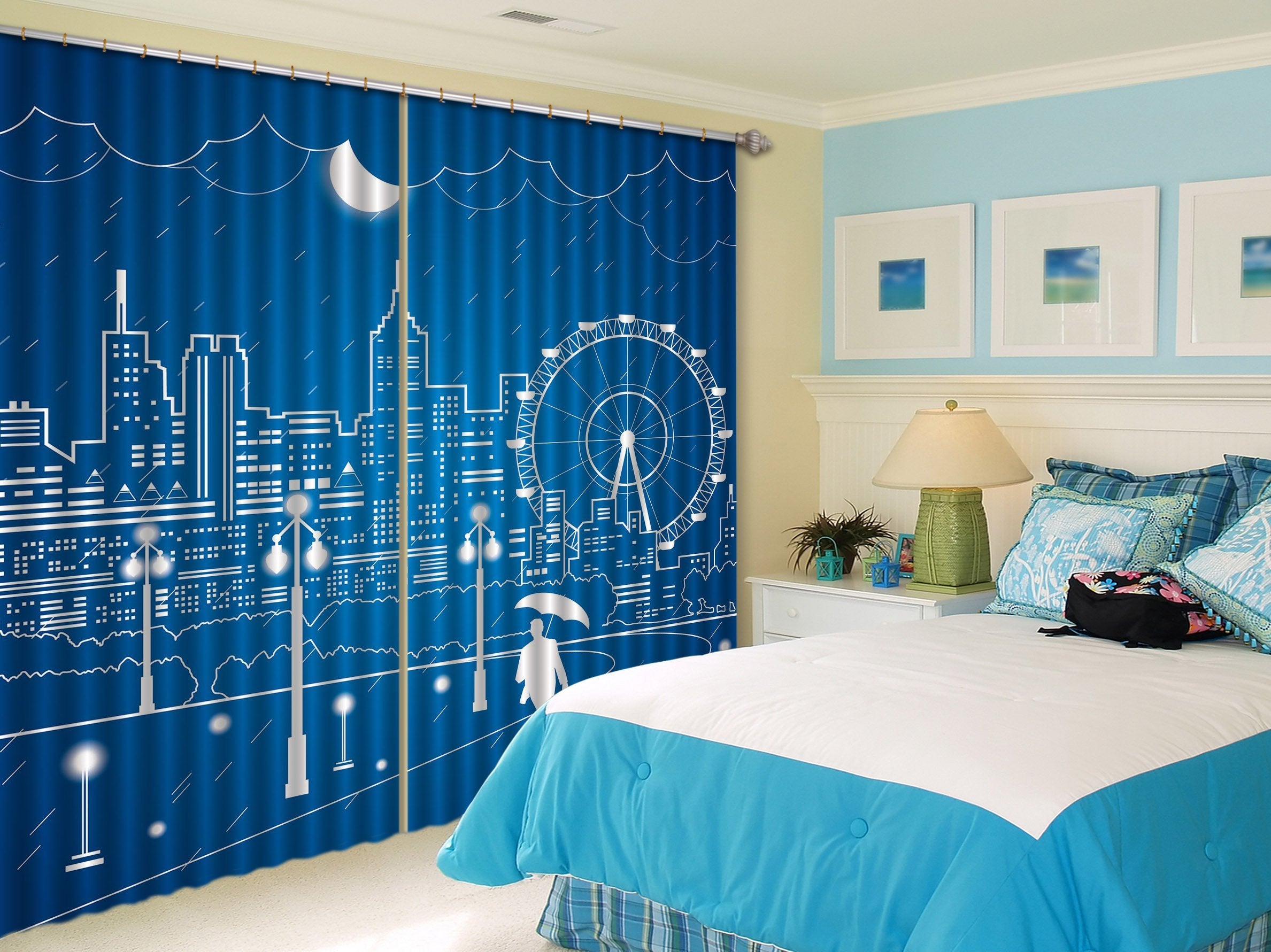 3D City Painting 2448 Curtains Drapes Wallpaper AJ Wallpaper