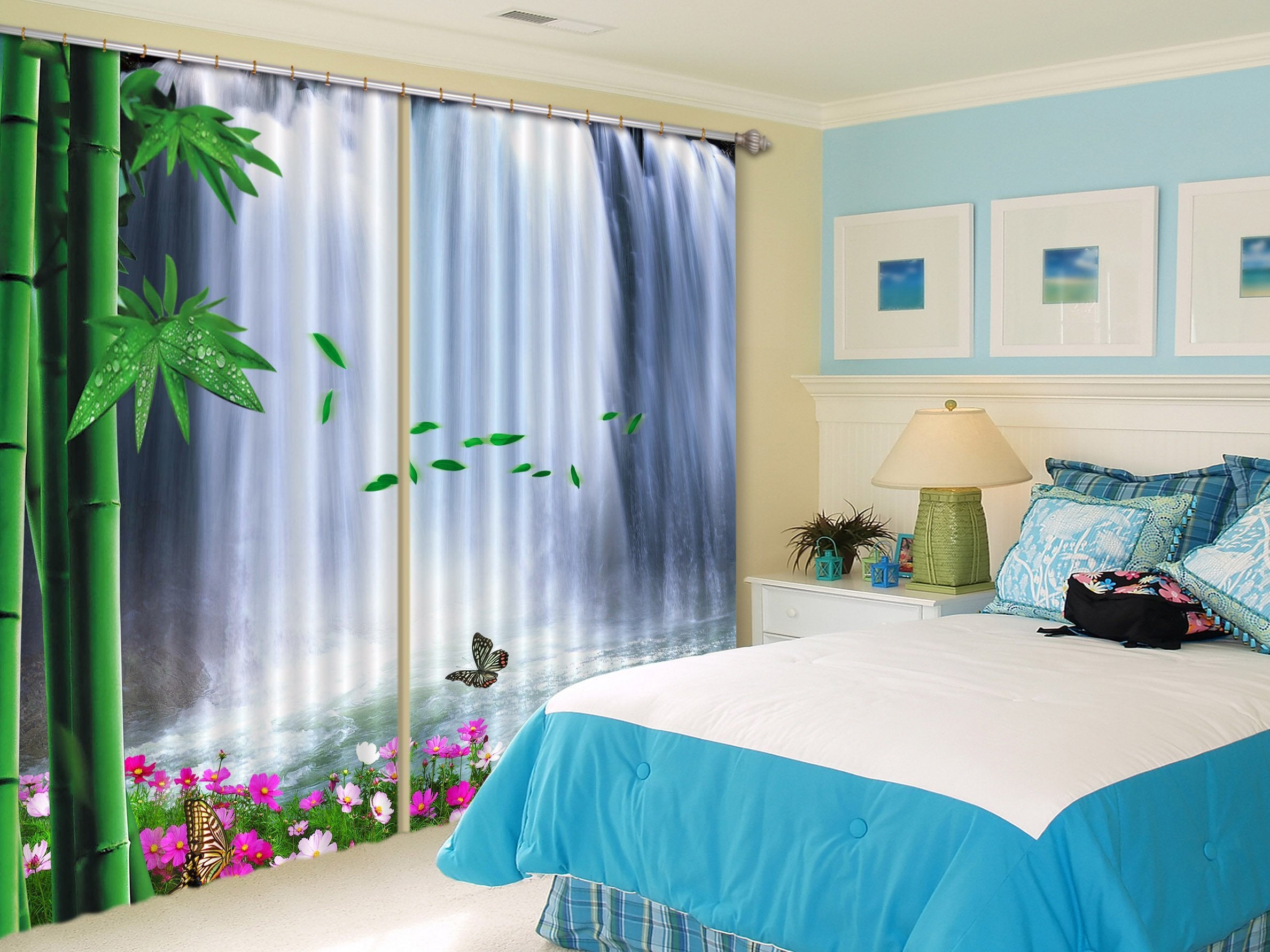 3D Waterfall Bamboos 168 Curtains Drapes Wallpaper AJ Wallpaper