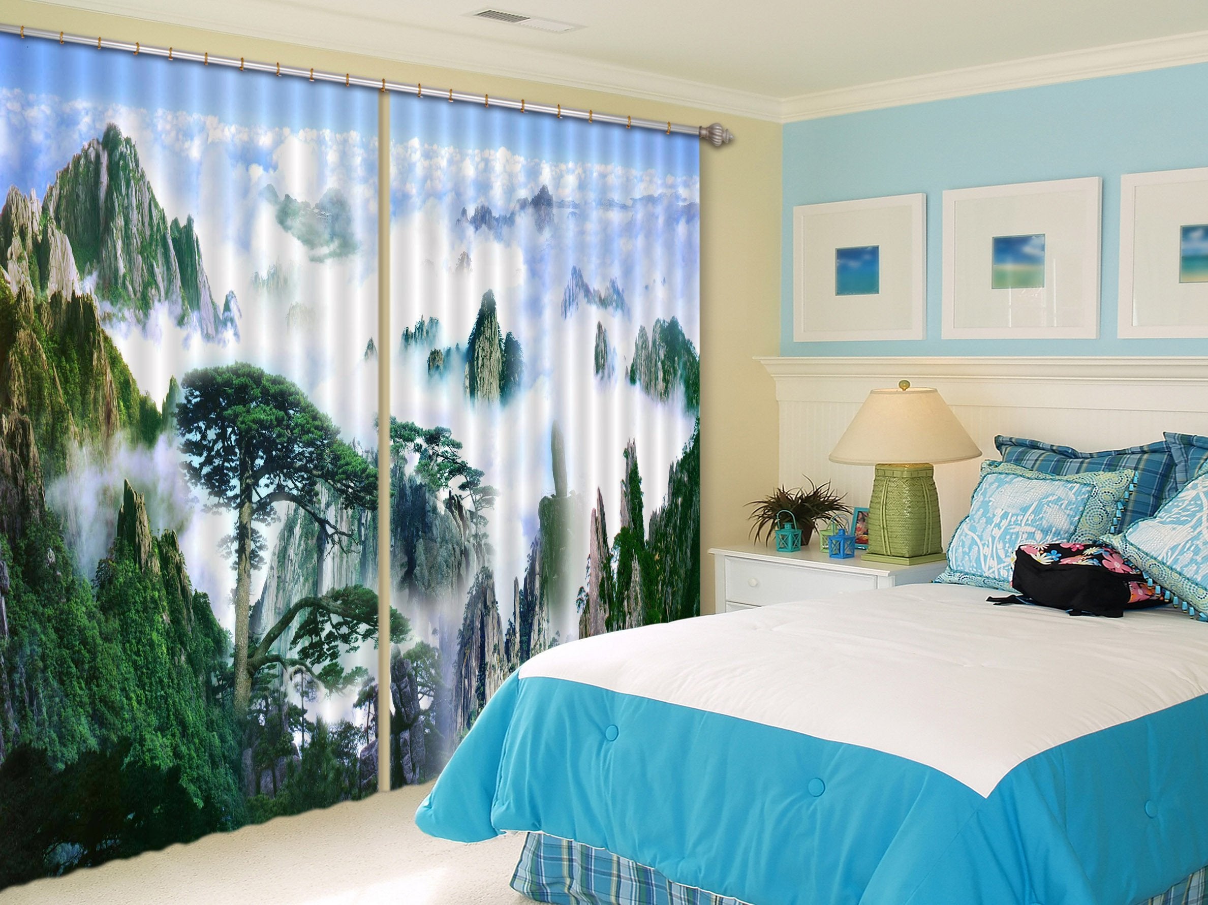 3D Foggy Mountains Scenery 197 Curtains Drapes Wallpaper AJ Wallpaper