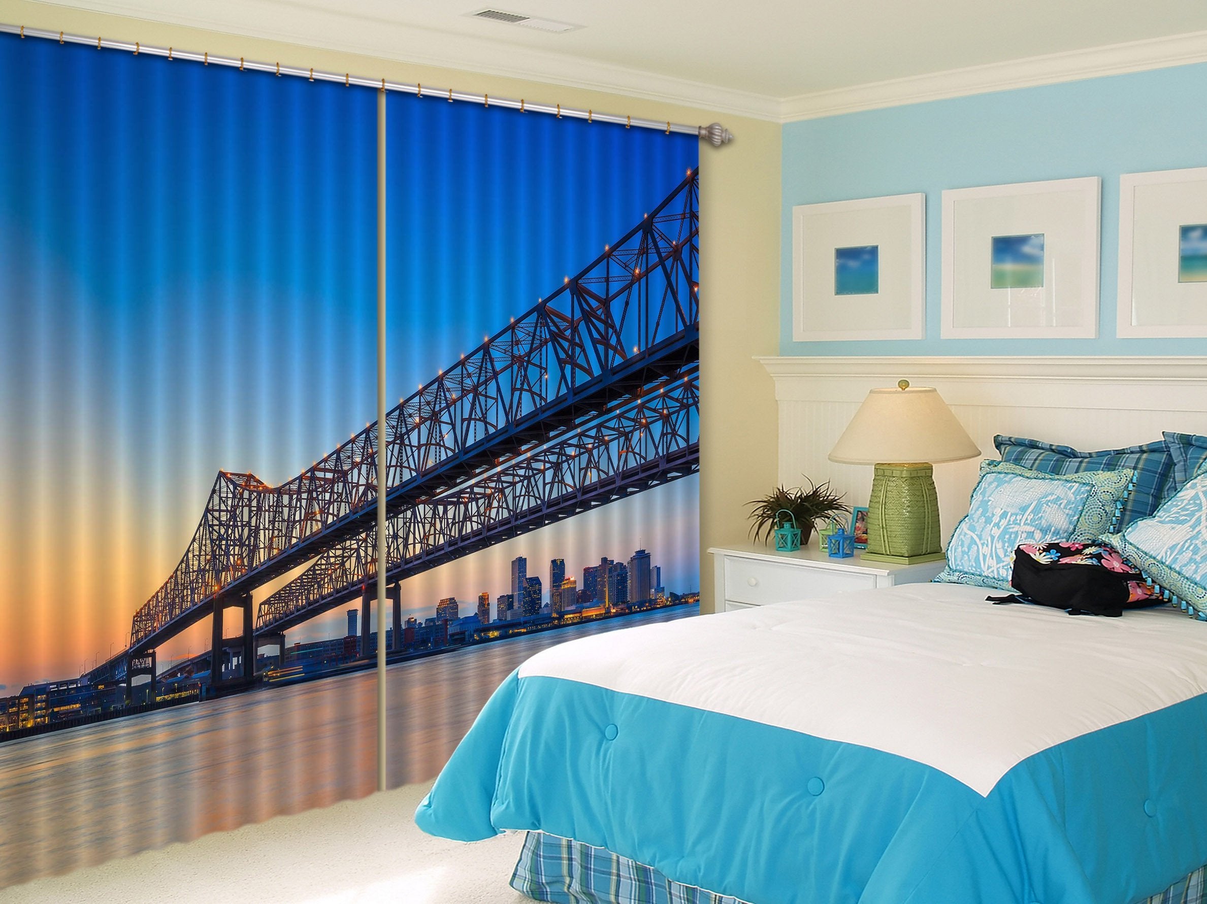 3D Sunset City Bridge 464 Curtains Drapes Wallpaper AJ Wallpaper