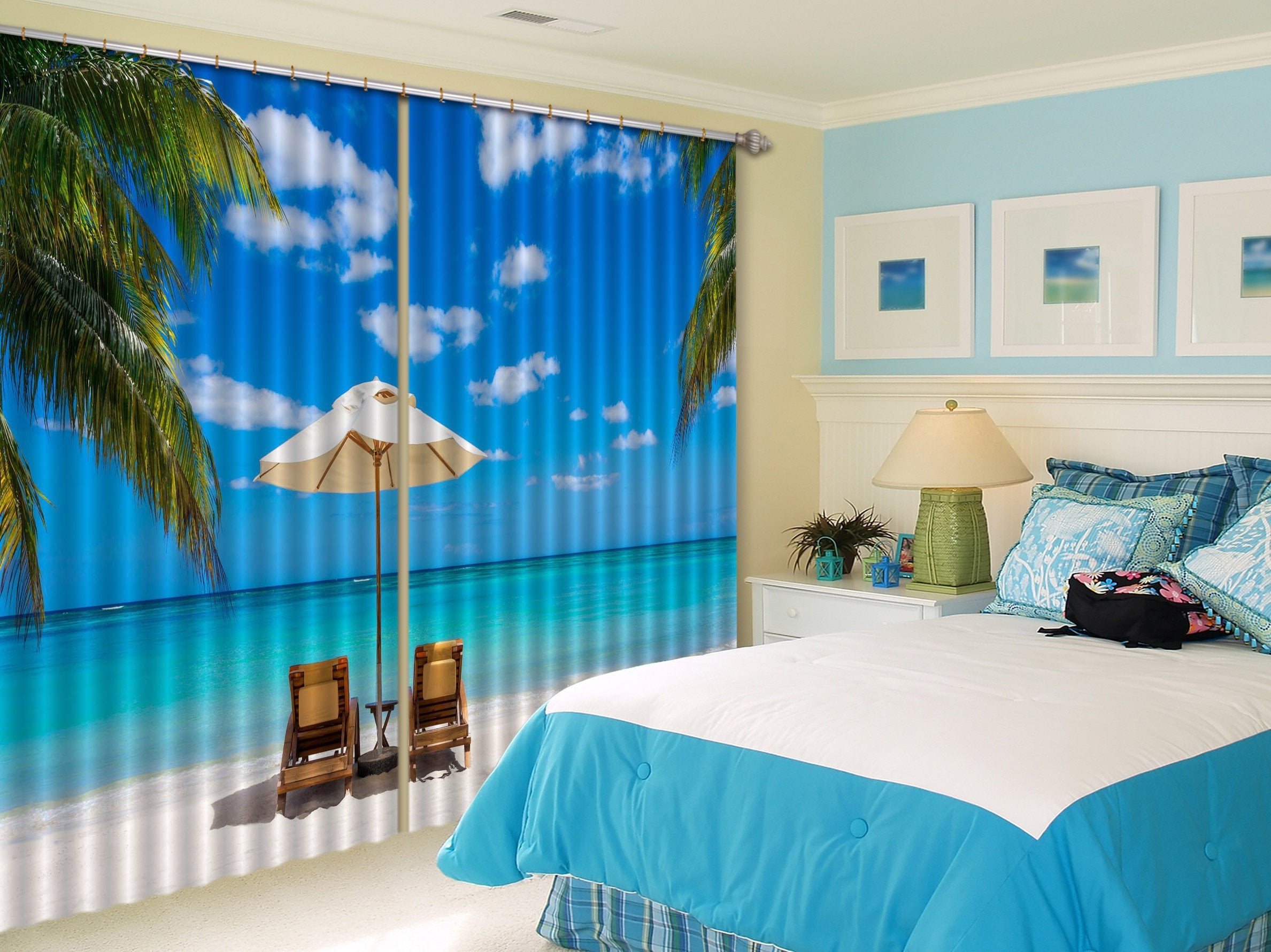 3D Sea Beach Chairs 604 Curtains Drapes Wallpaper AJ Wallpaper