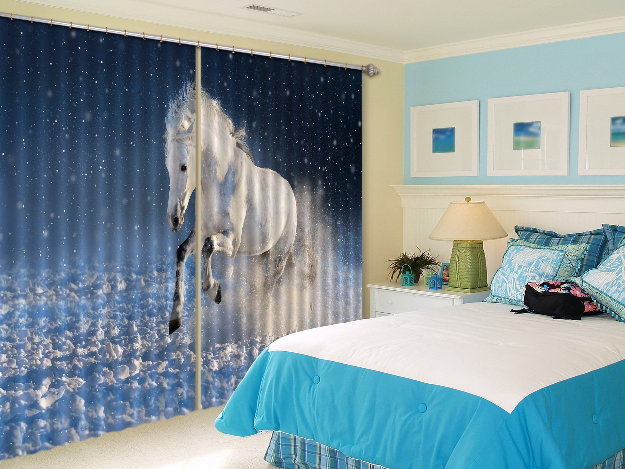3D Snow Field Horse Curtains Drapes Wallpaper AJ Wallpaper