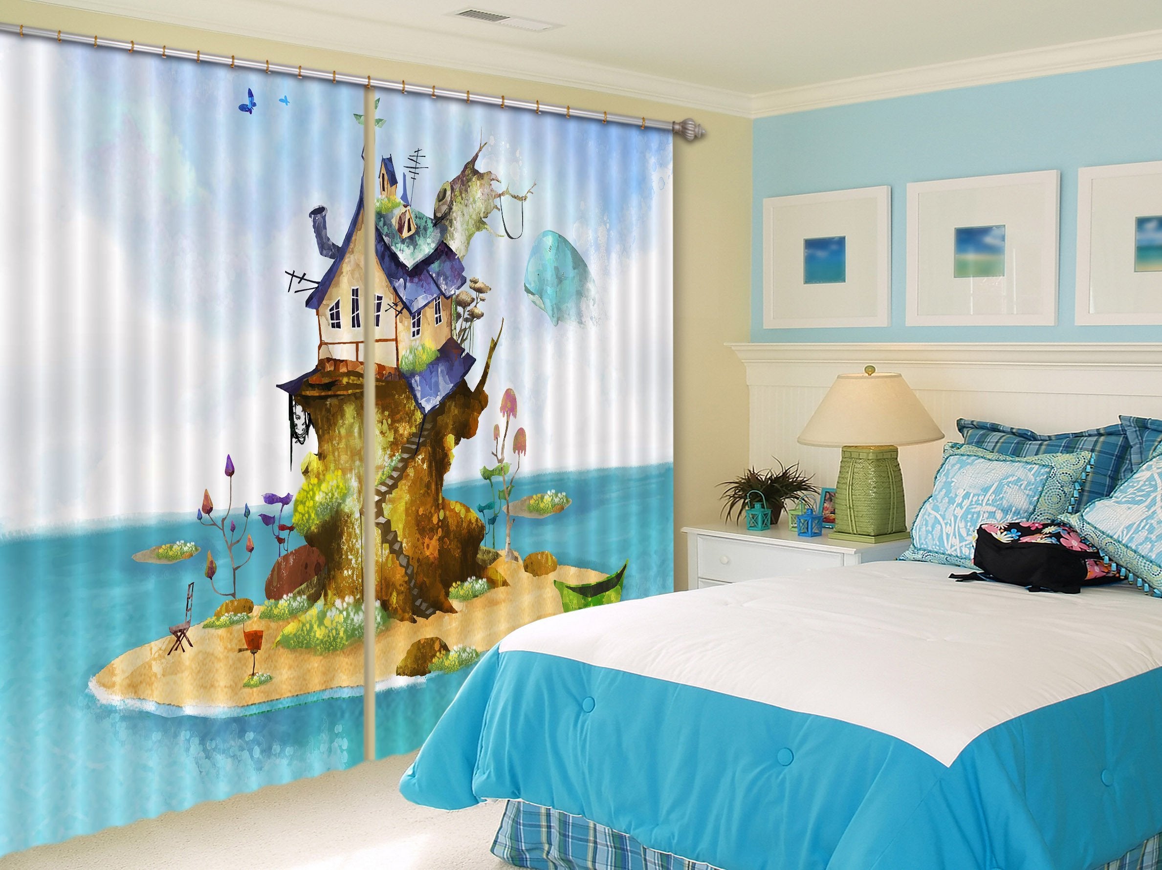 3D Lovely Island House 71 Curtains Drapes Wallpaper AJ Wallpaper
