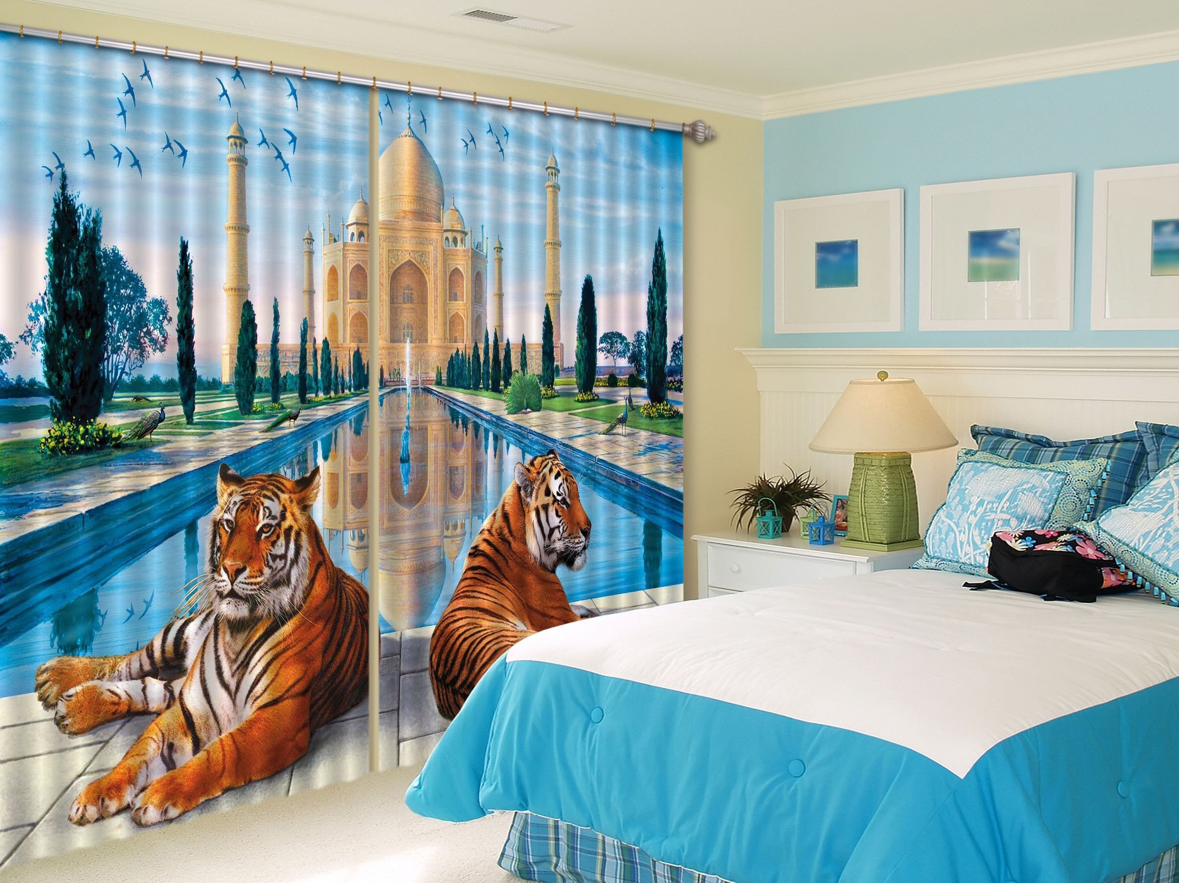 3D Taj Mahal Tigers 58 Curtains Drapes Wallpaper AJ Wallpaper