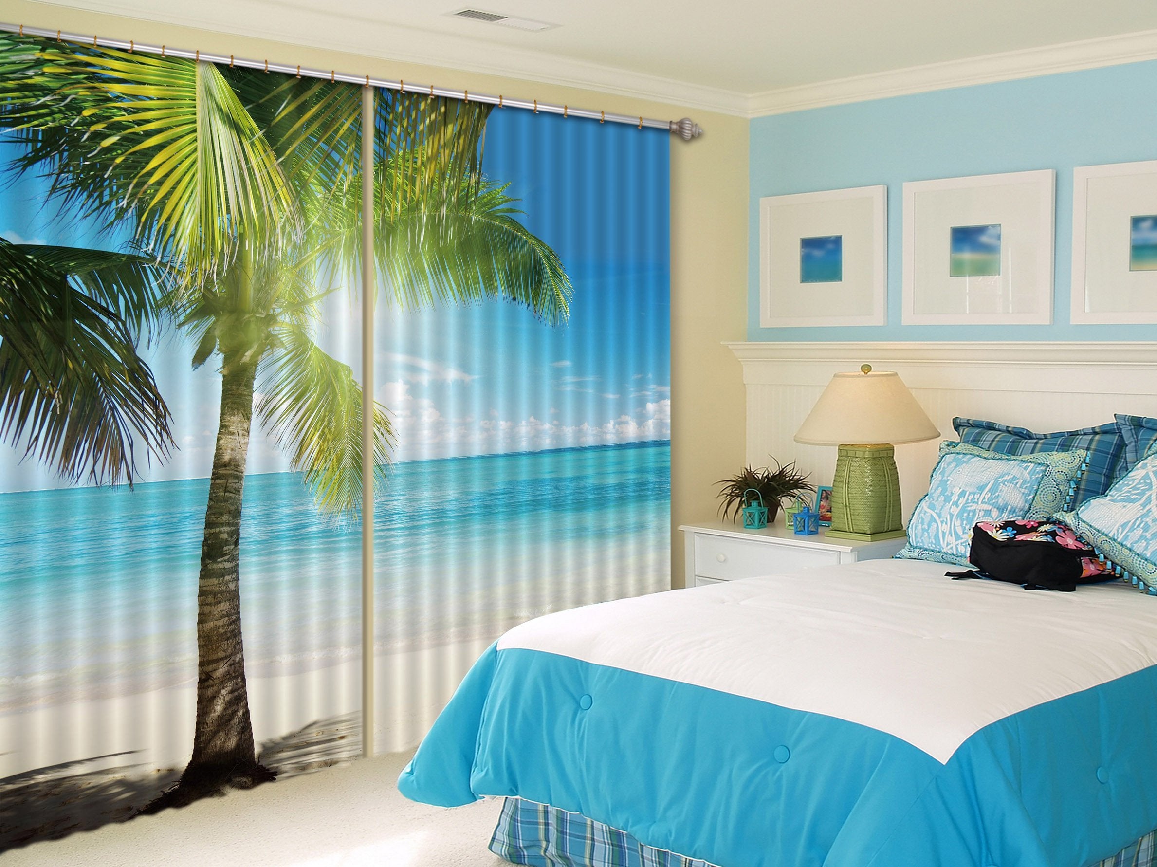 3D Sea Beach Tree 255 Curtains Drapes Wallpaper AJ Wallpaper