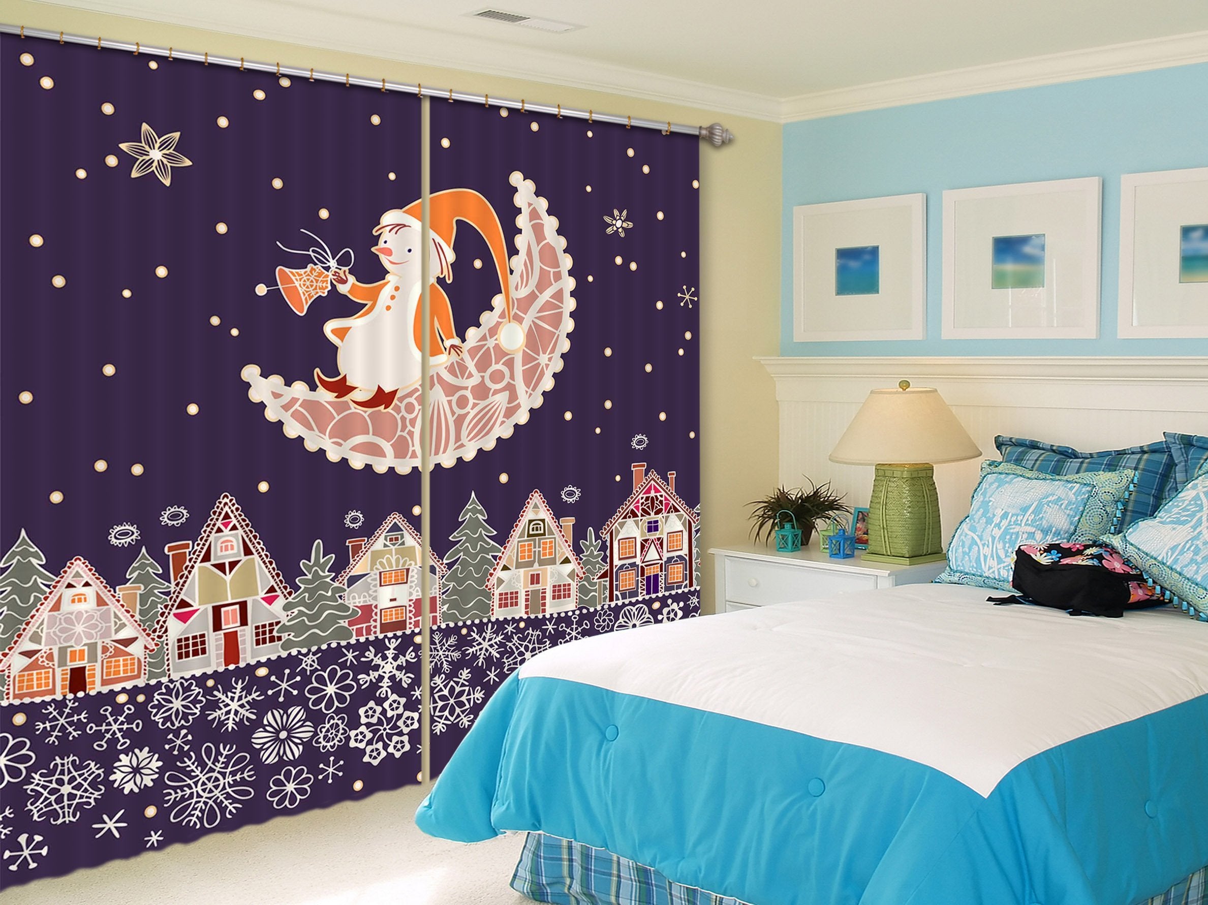 3D Cartoon Moon Girl 73 Curtains Drapes Curtains AJ Creativity Home
