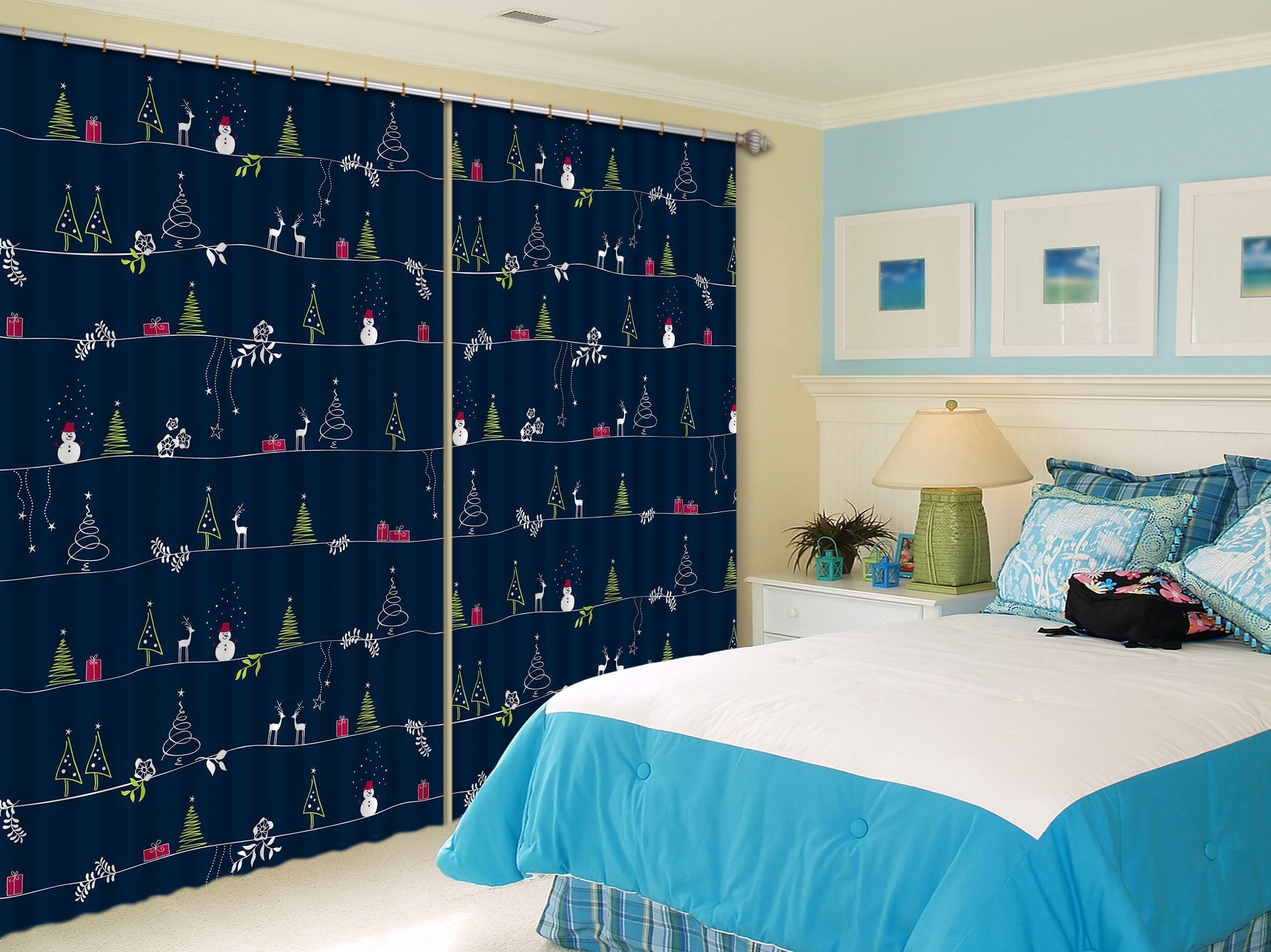 3D Christmas Snowman 65 Curtains Drapes Curtains AJ Creativity Home