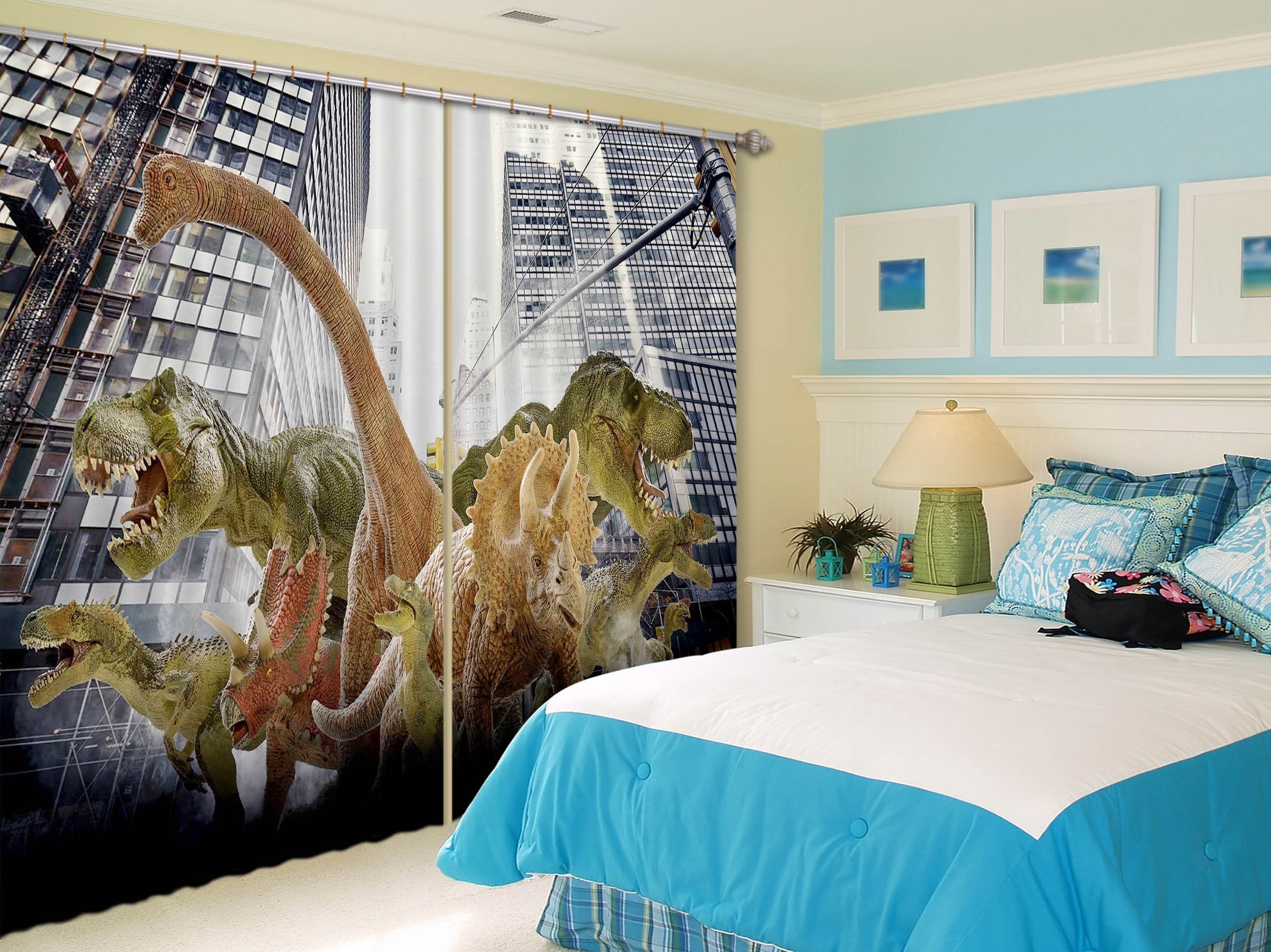 3D Building Dinosaurs 151 Curtains Drapes Curtains AJ Creativity Home