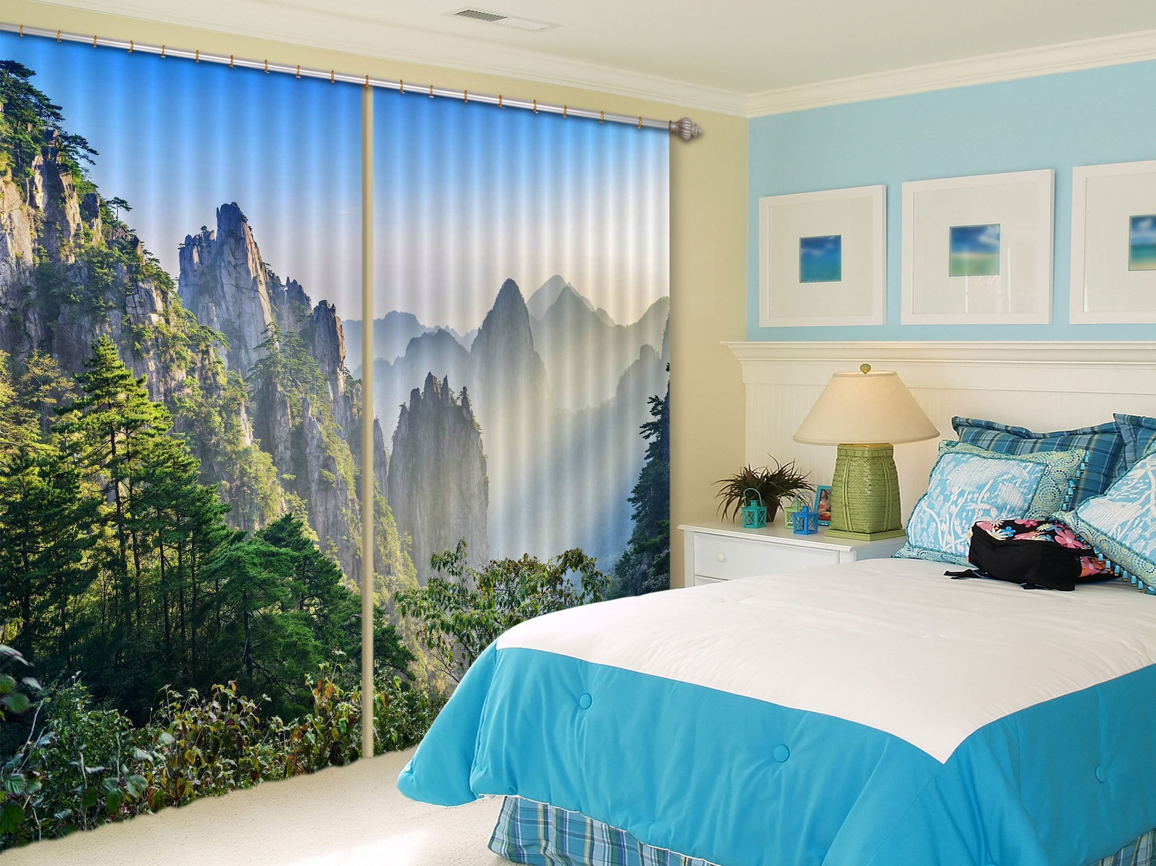 3D Misty Mountains Scenery 403 Curtains Drapes Wallpaper AJ Wallpaper