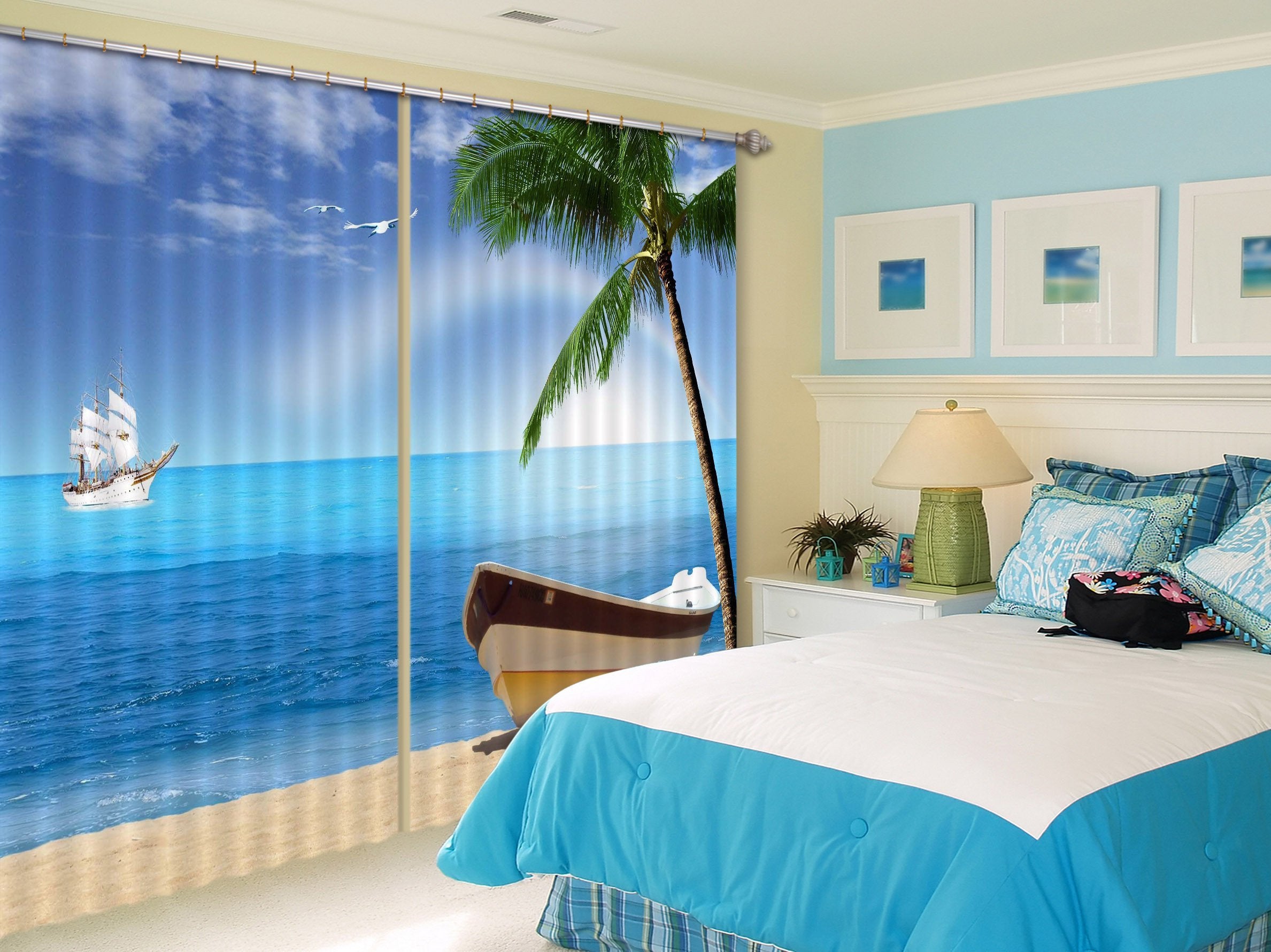 3D Sea Sailing Boat 151 Curtains Drapes Wallpaper AJ Wallpaper