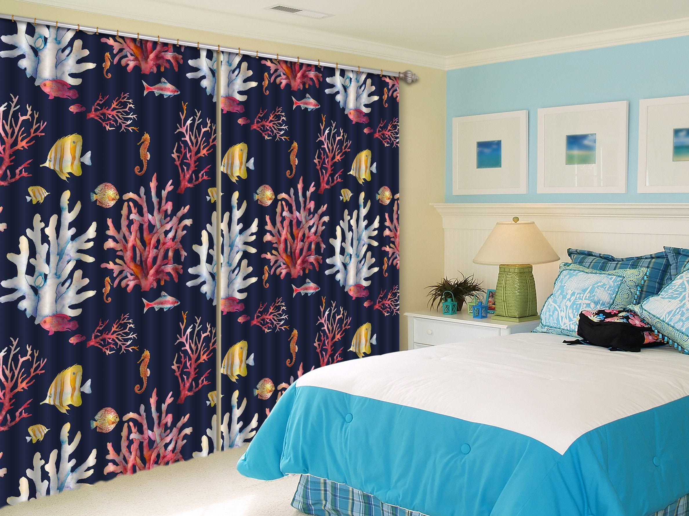 3D Corals And Fishes 2345 Curtains Drapes Wallpaper AJ Wallpaper
