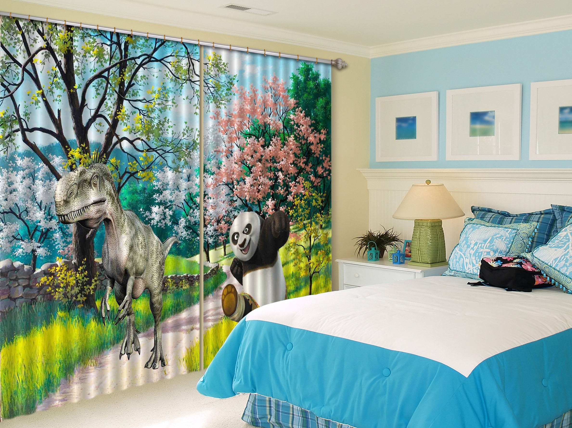 3D Dinosaur And Panda 2252 Curtains Drapes Wallpaper AJ Wallpaper