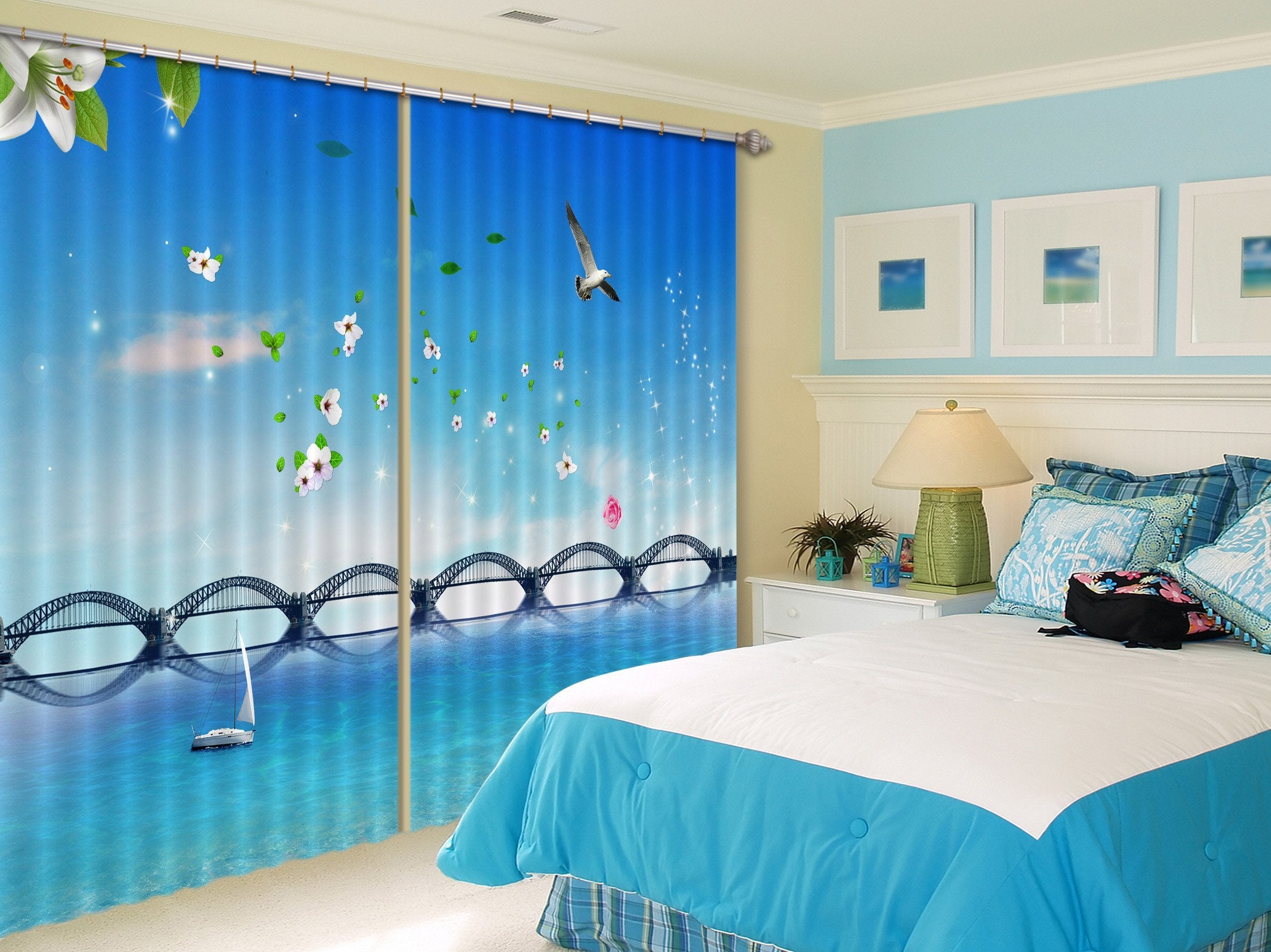 3D Sea Flying Flowers 297 Curtains Drapes Wallpaper AJ Wallpaper