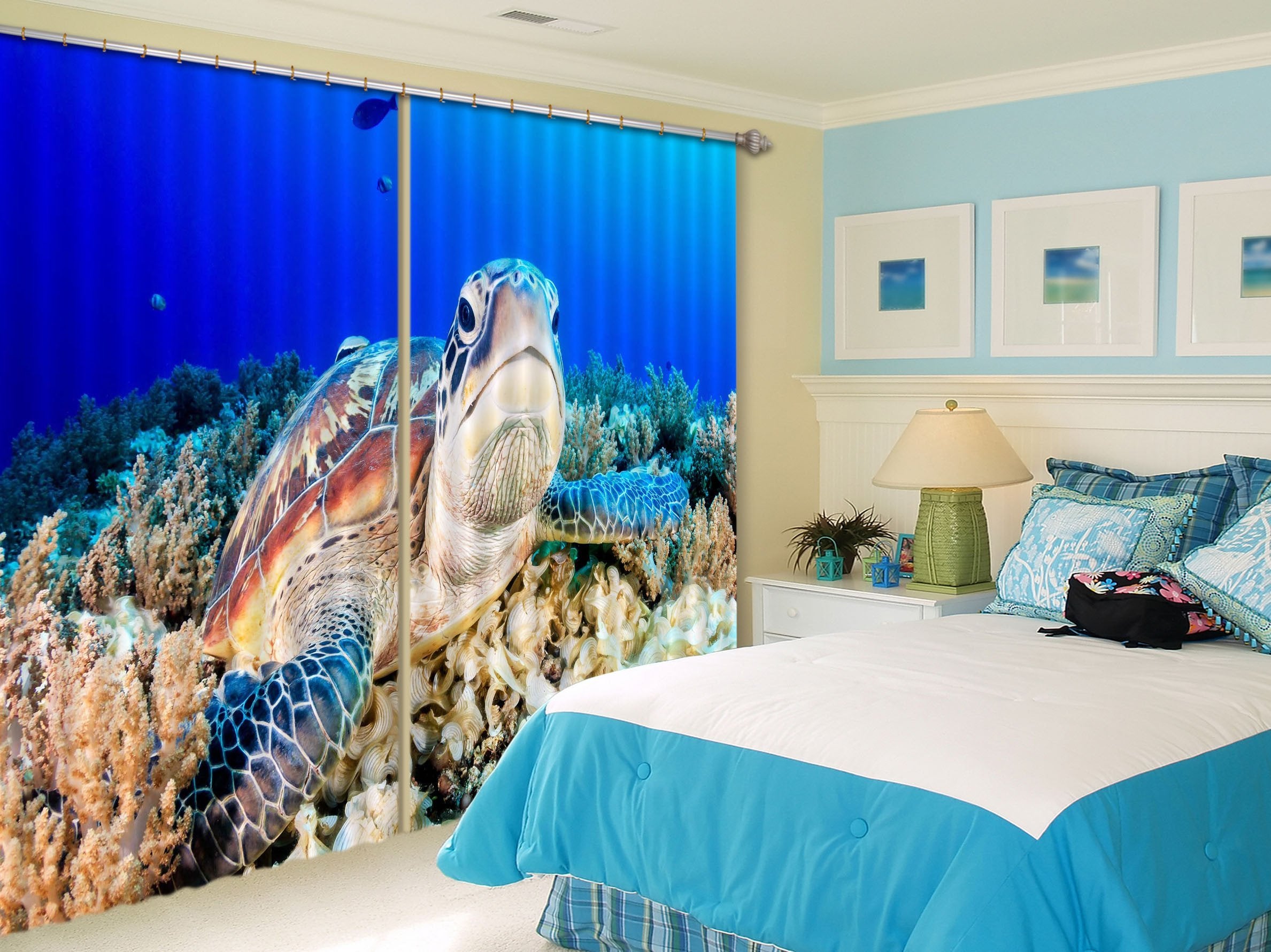 3D Seabed Turtle 142 Curtains Drapes Wallpaper AJ Wallpaper
