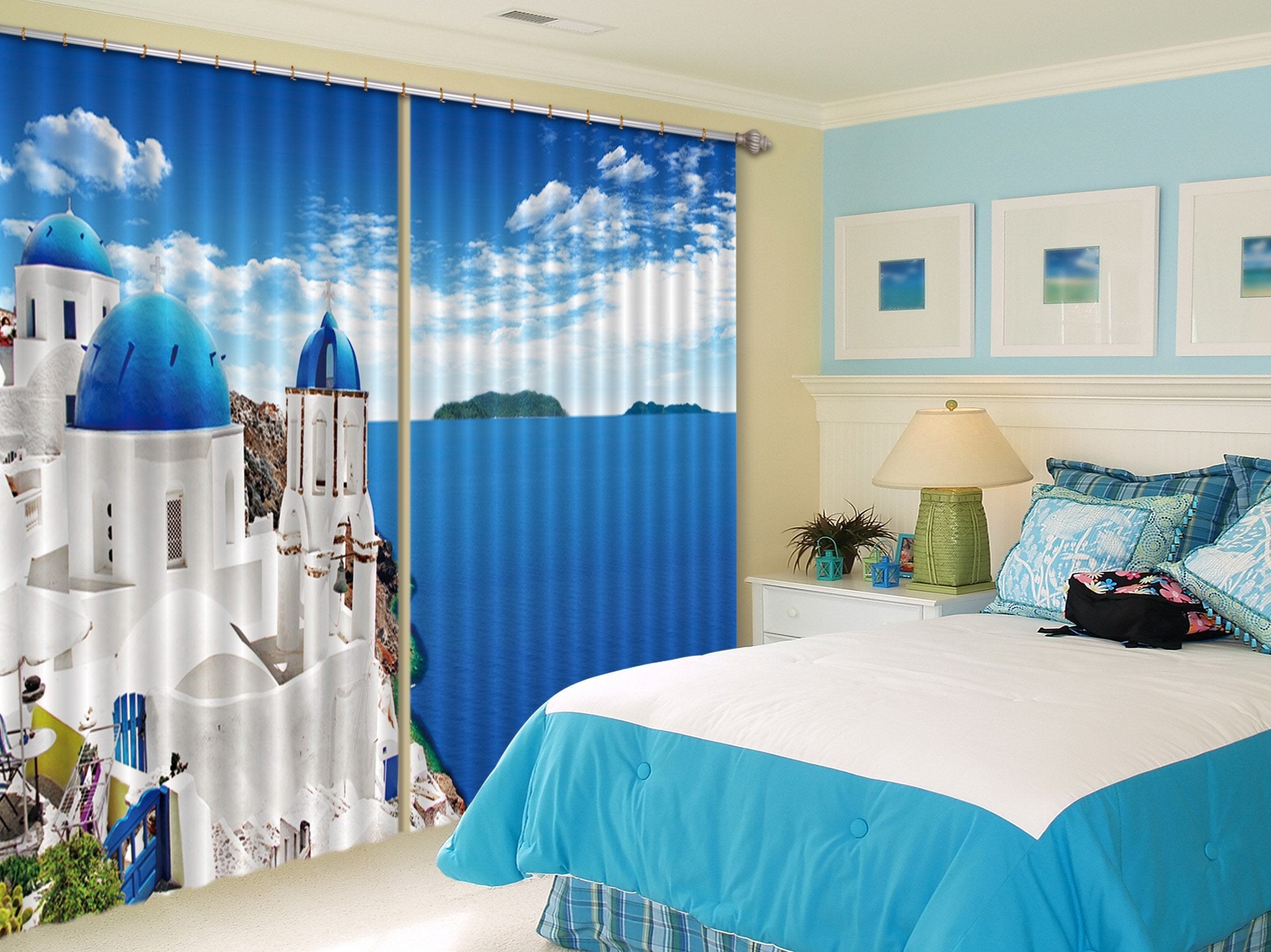 3D Seaside Church Curtains Drapes Wallpaper AJ Wallpaper