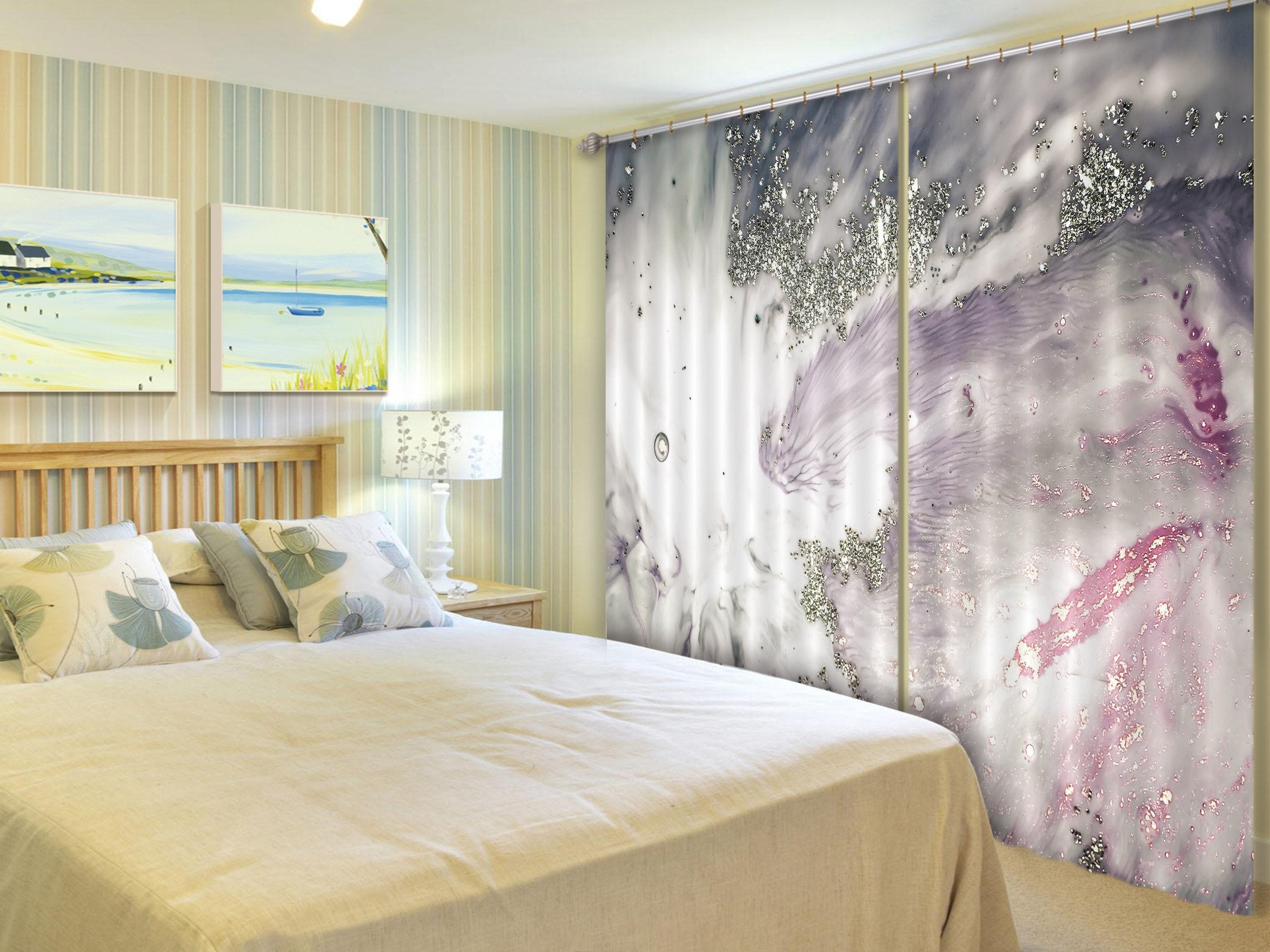 3D Pink Swimming 69 Curtains Drapes Curtains AJ Creativity Home