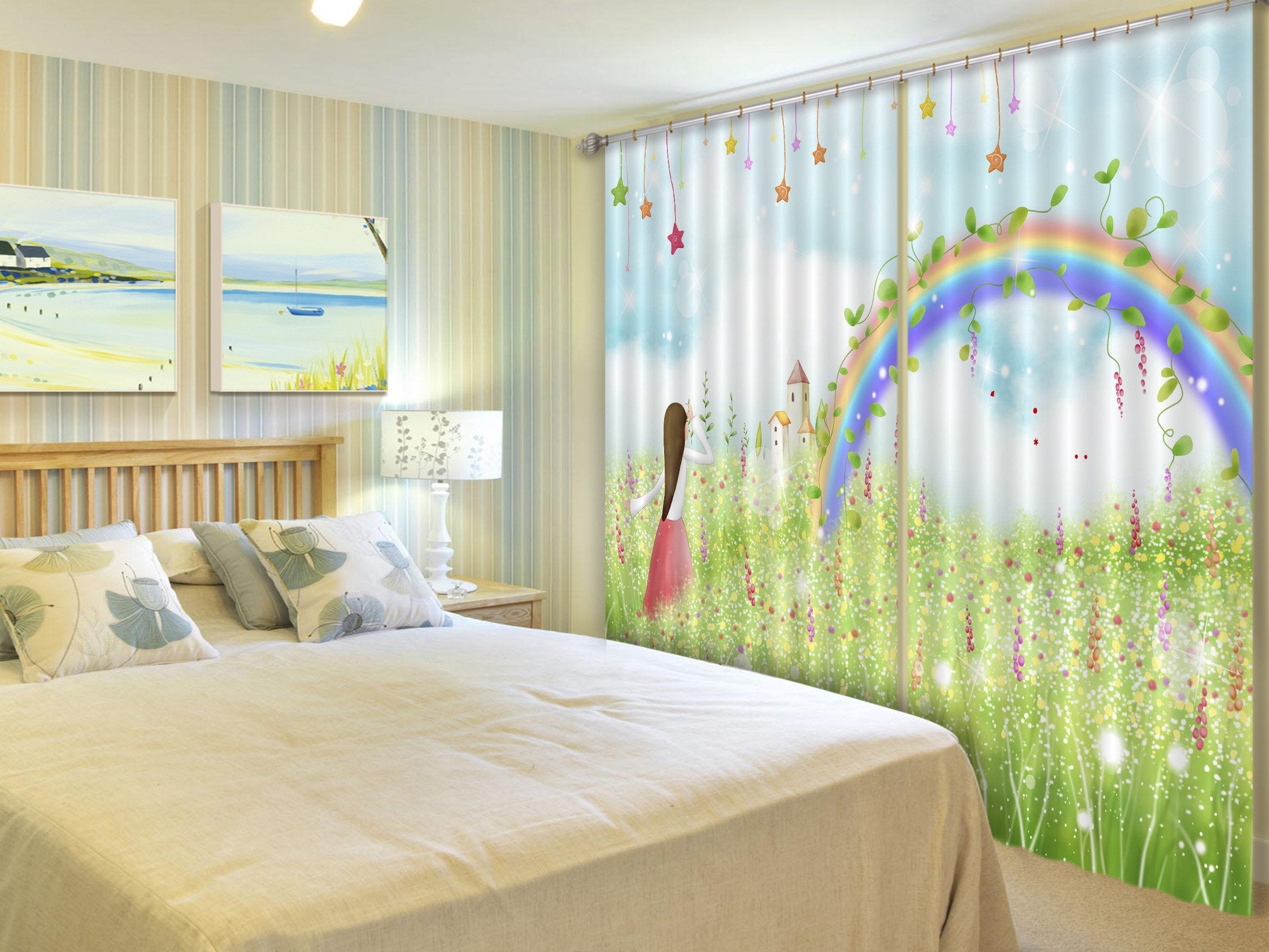 3D Flowers Field Rainbow 170 Curtains Drapes Wallpaper AJ Wallpaper