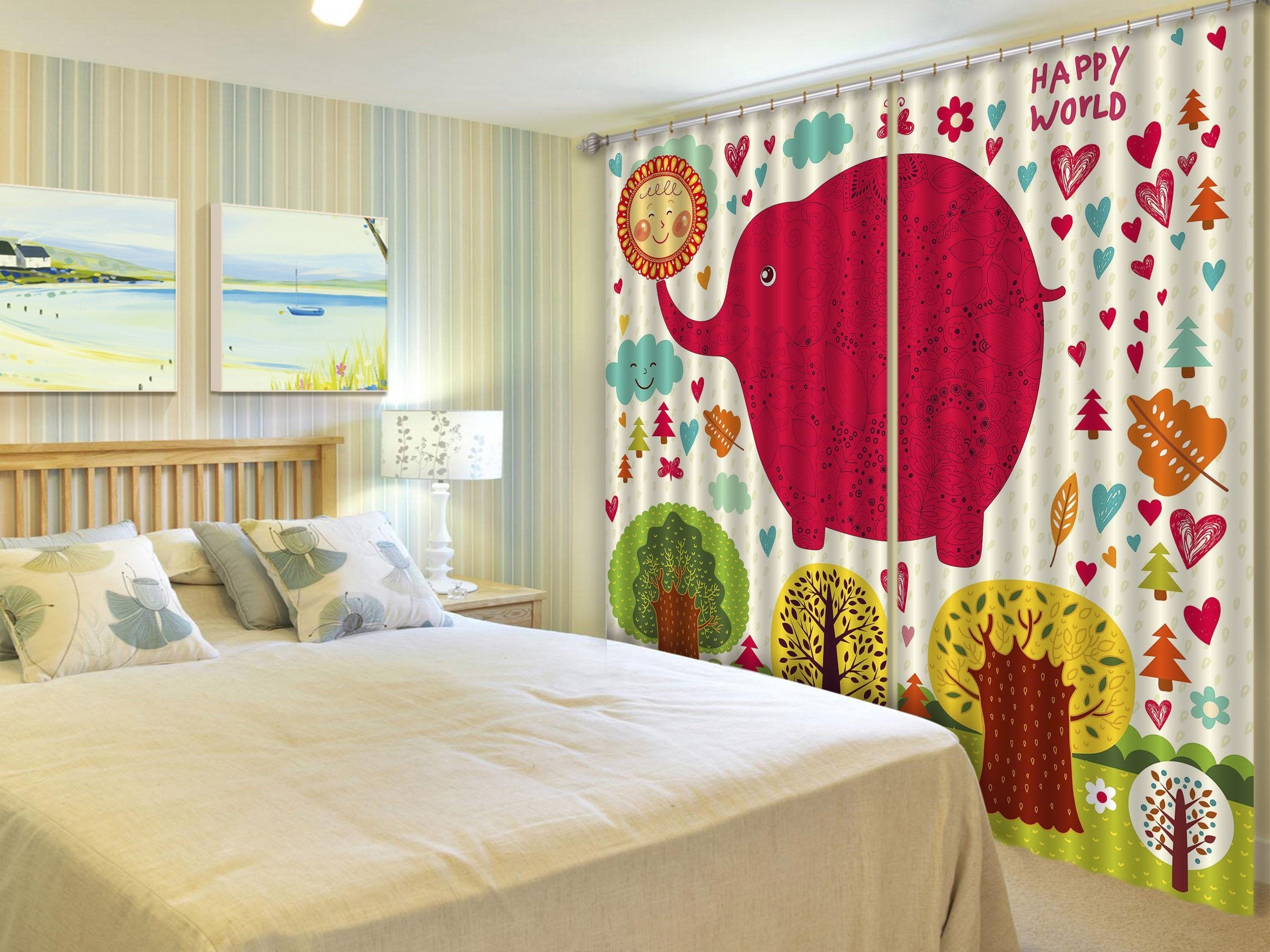 3D Lovely Elephant Pattern 154 Curtains Drapes Wallpaper AJ Wallpaper