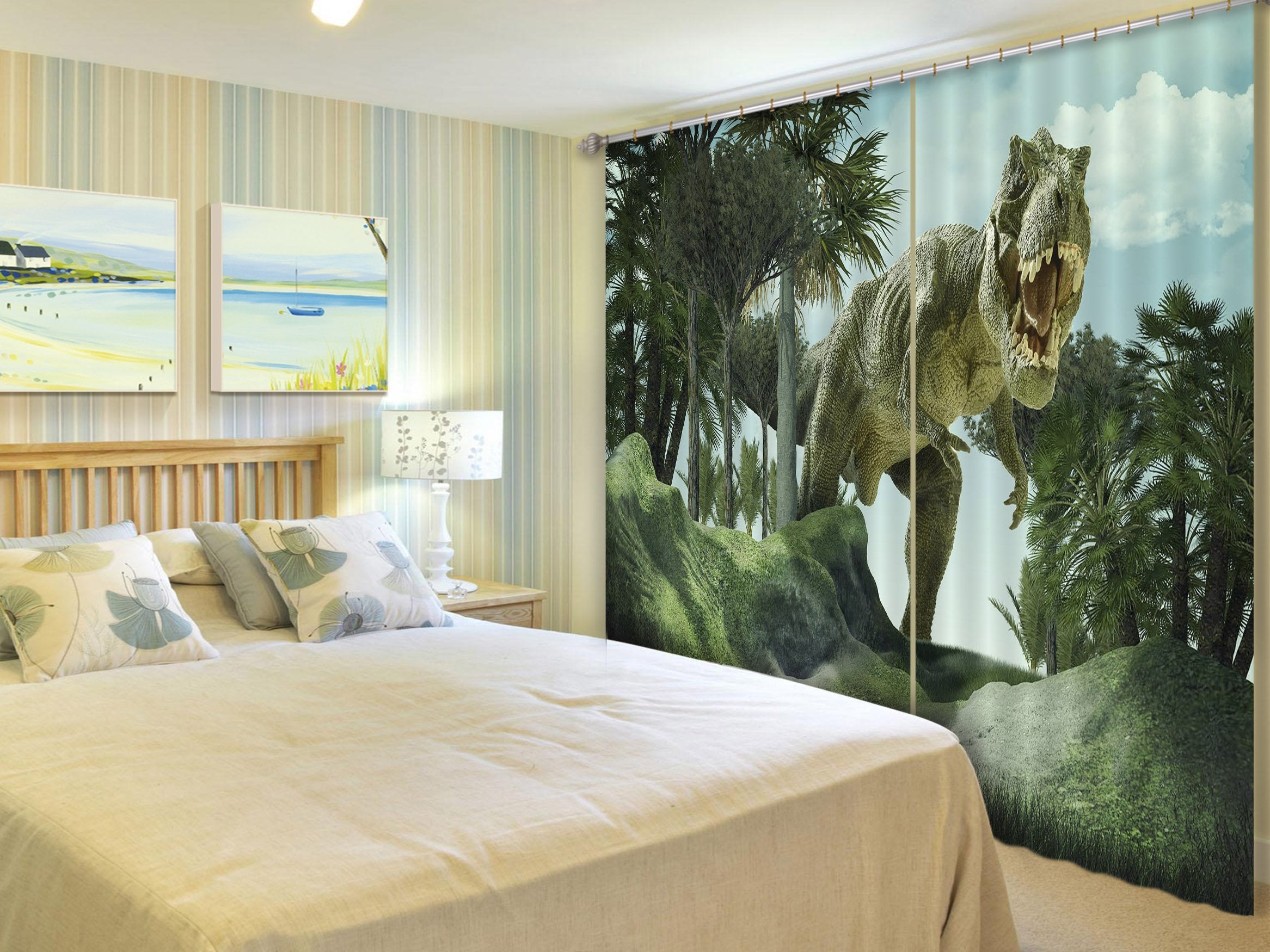 3D Moss Woods Dinosaur 155 Curtains Drapes Curtains AJ Creativity Home