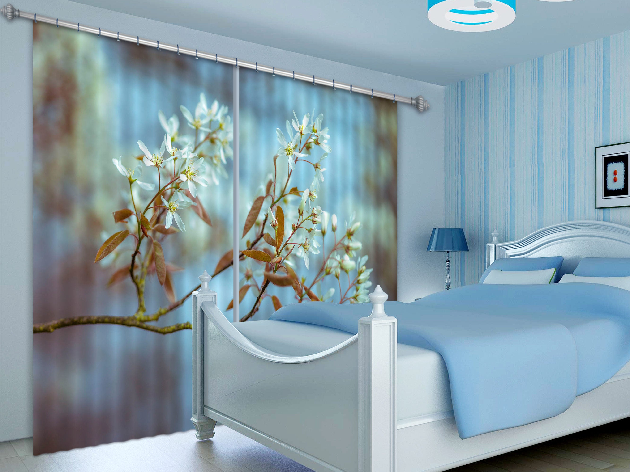 3D Small White Flower 006 Assaf Frank Curtain Curtains Drapes