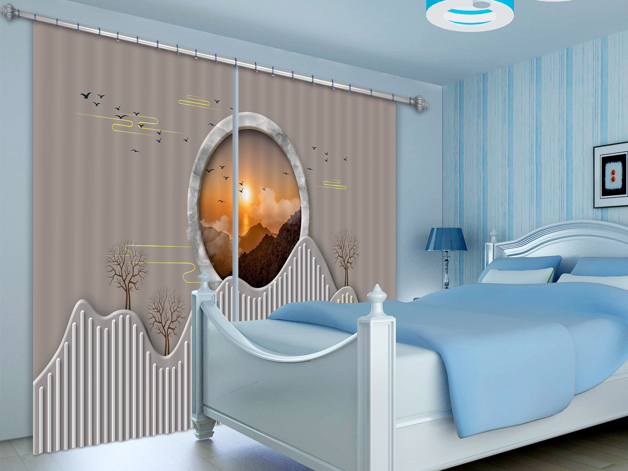 3D Dusk Tree 857 Curtains Drapes