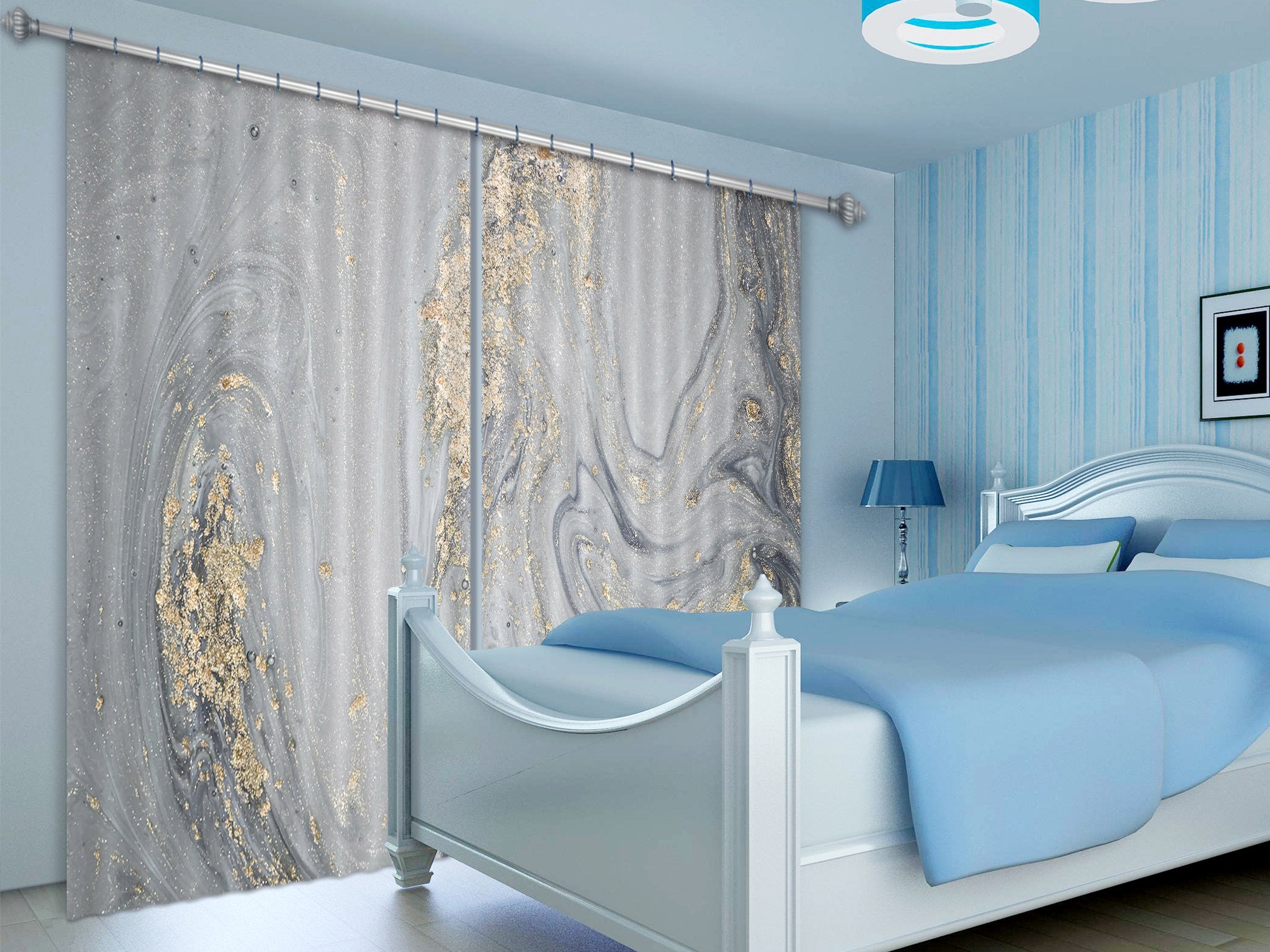 3D Silver Turbulence 60 Curtains Drapes Curtains AJ Creativity Home