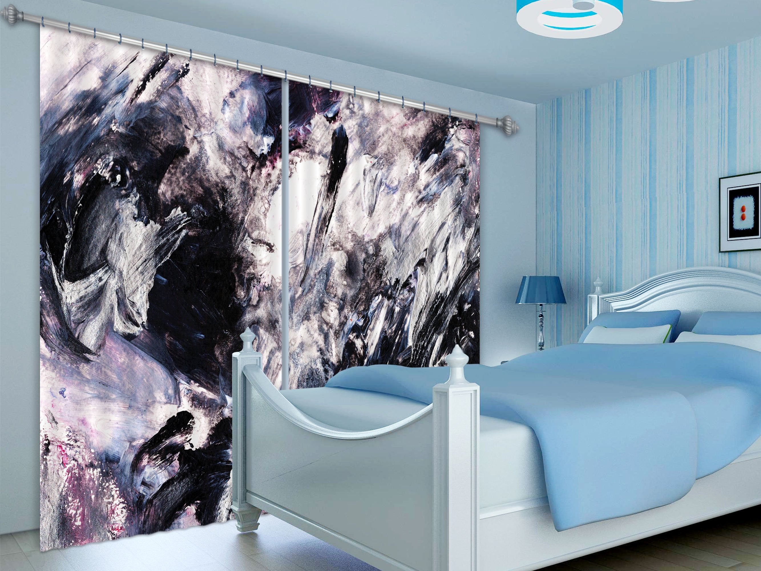 3D Abstract Black Painting 13 Curtains Drapes Curtains AJ Creativity Home