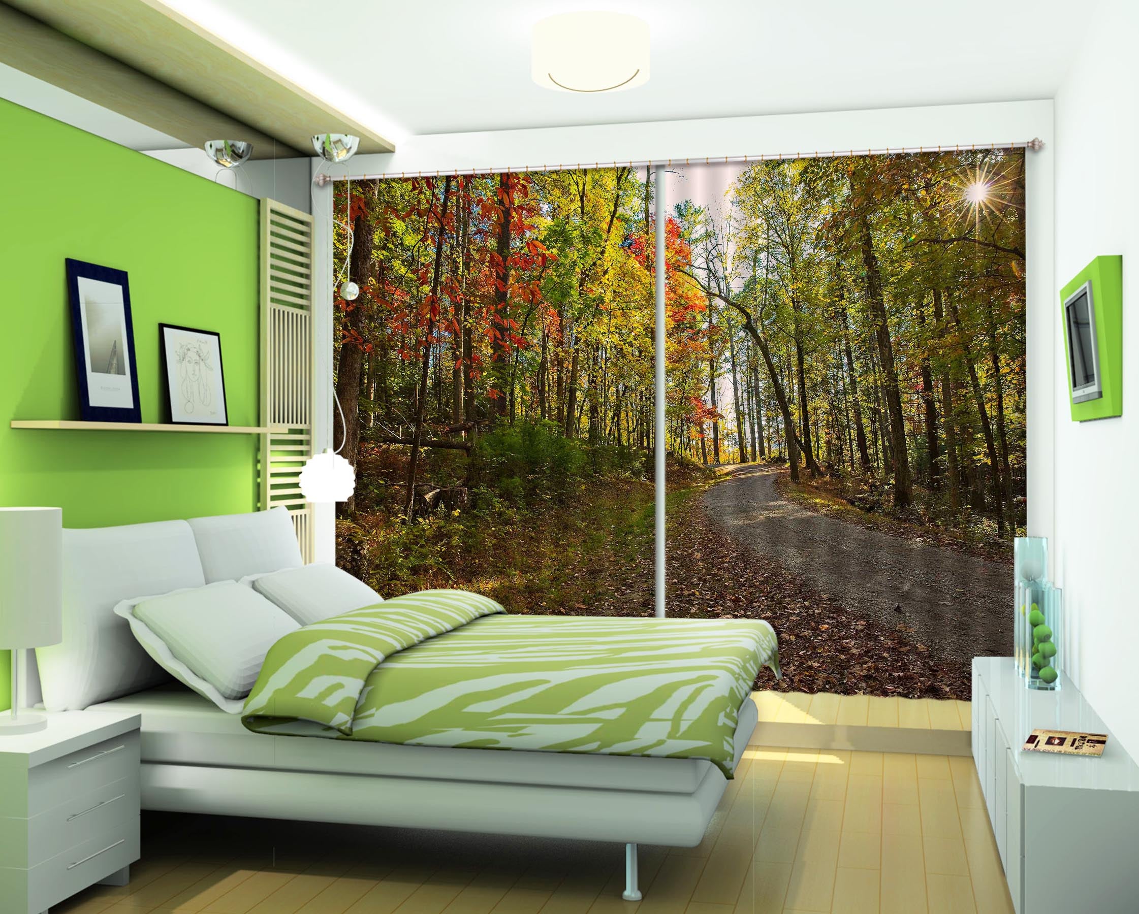 3D Sunny Forest 060 Kathy Barefield Curtain Curtains Drapes