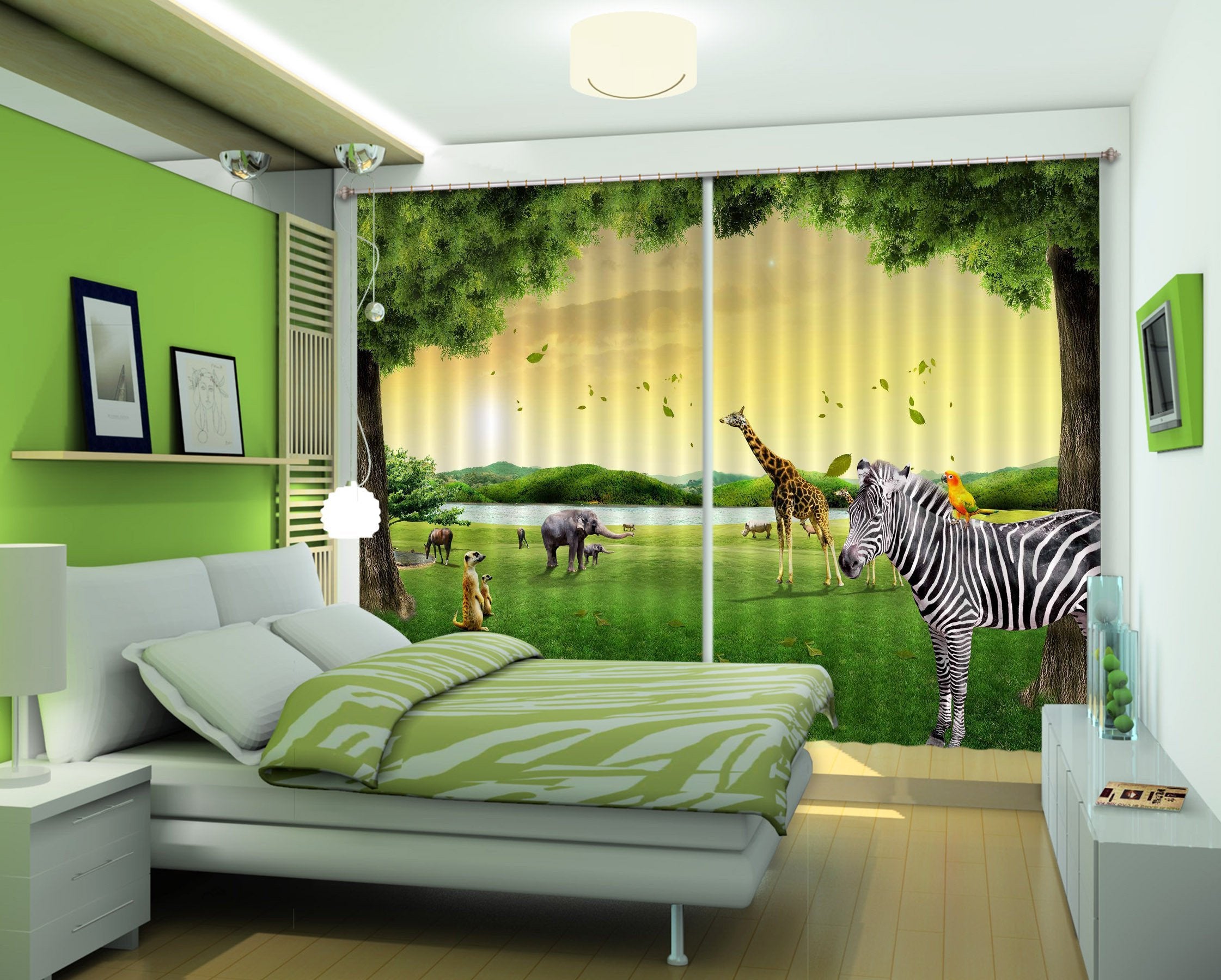 3D Lakeside Animals Curtains Drapes Wallpaper AJ Wallpaper