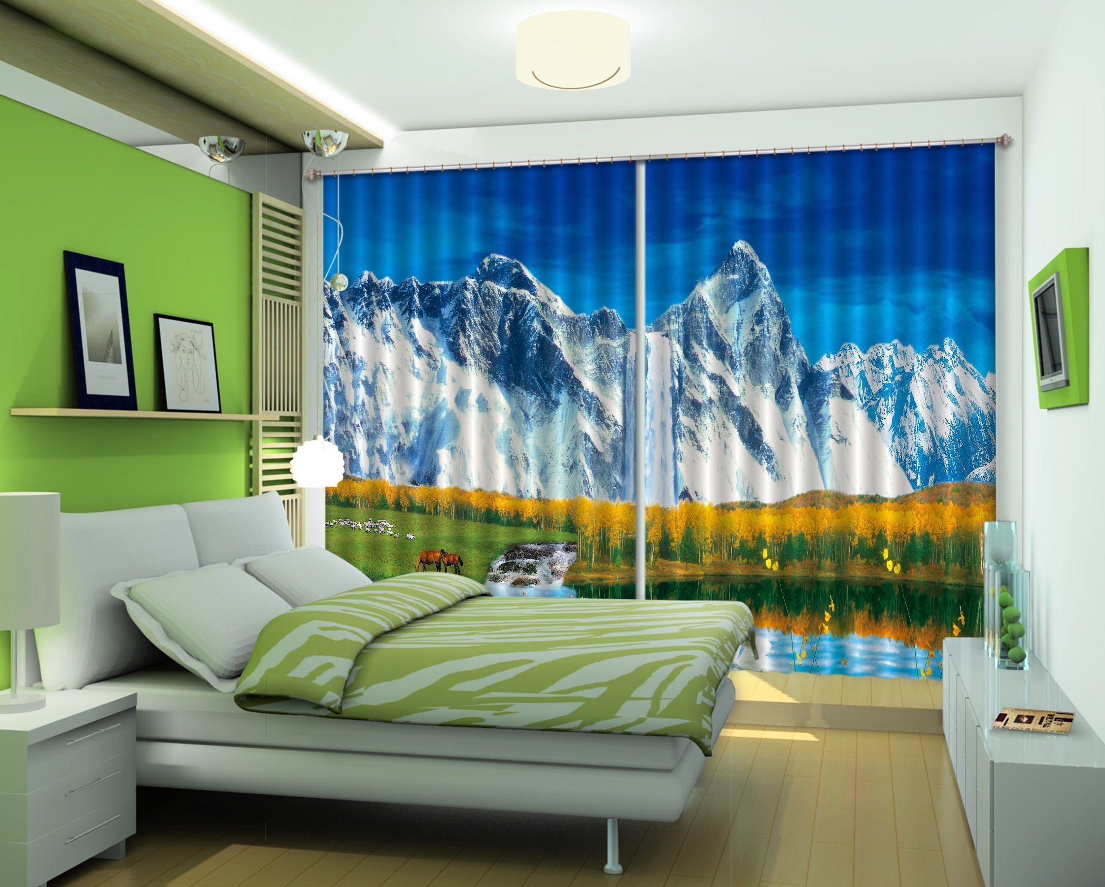 3D Snow Mountain Ranch Animals Curtains Drapes Wallpaper AJ Wallpaper