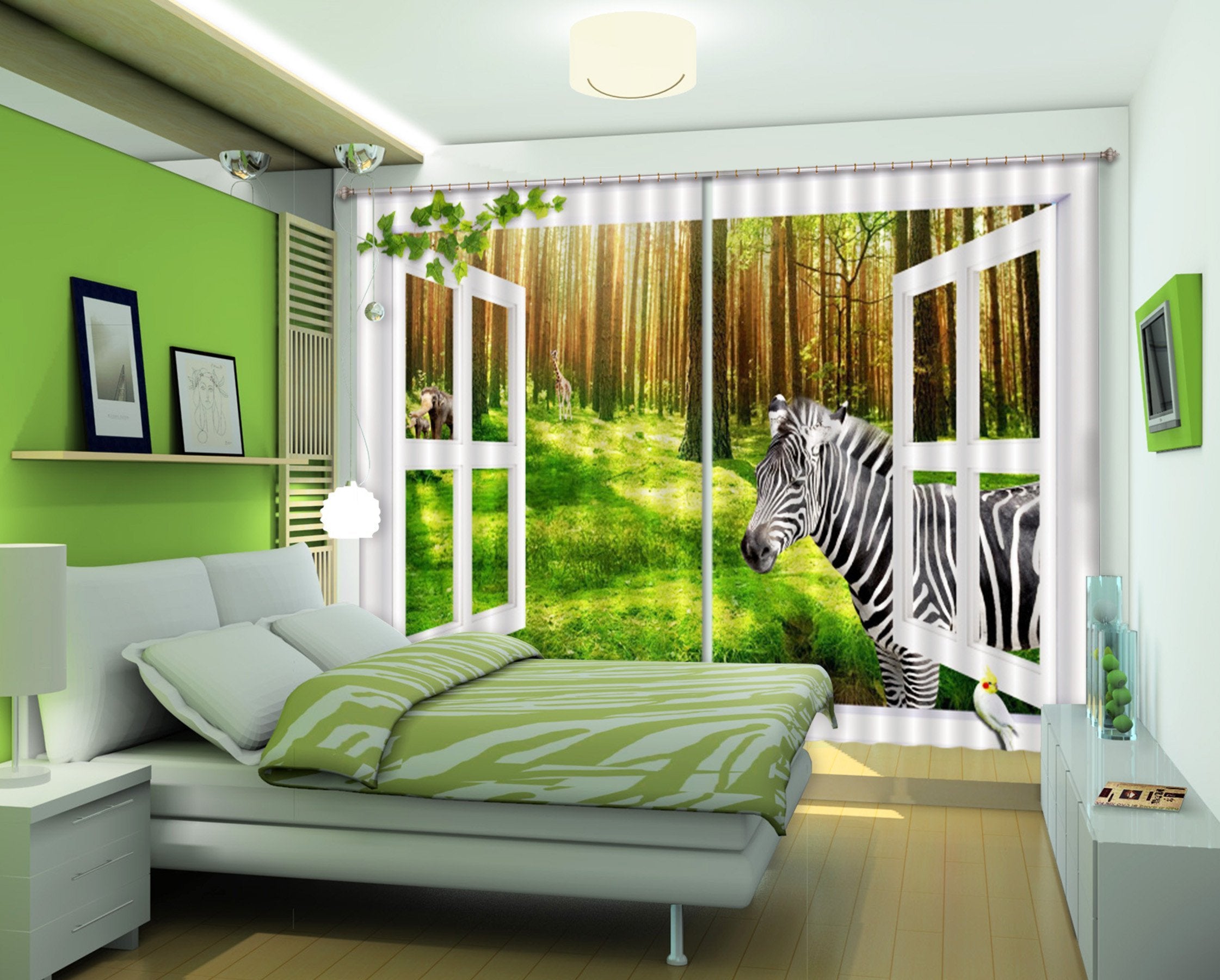 3D Window Forest Animals 33 Curtains Drapes Wallpaper AJ Wallpaper